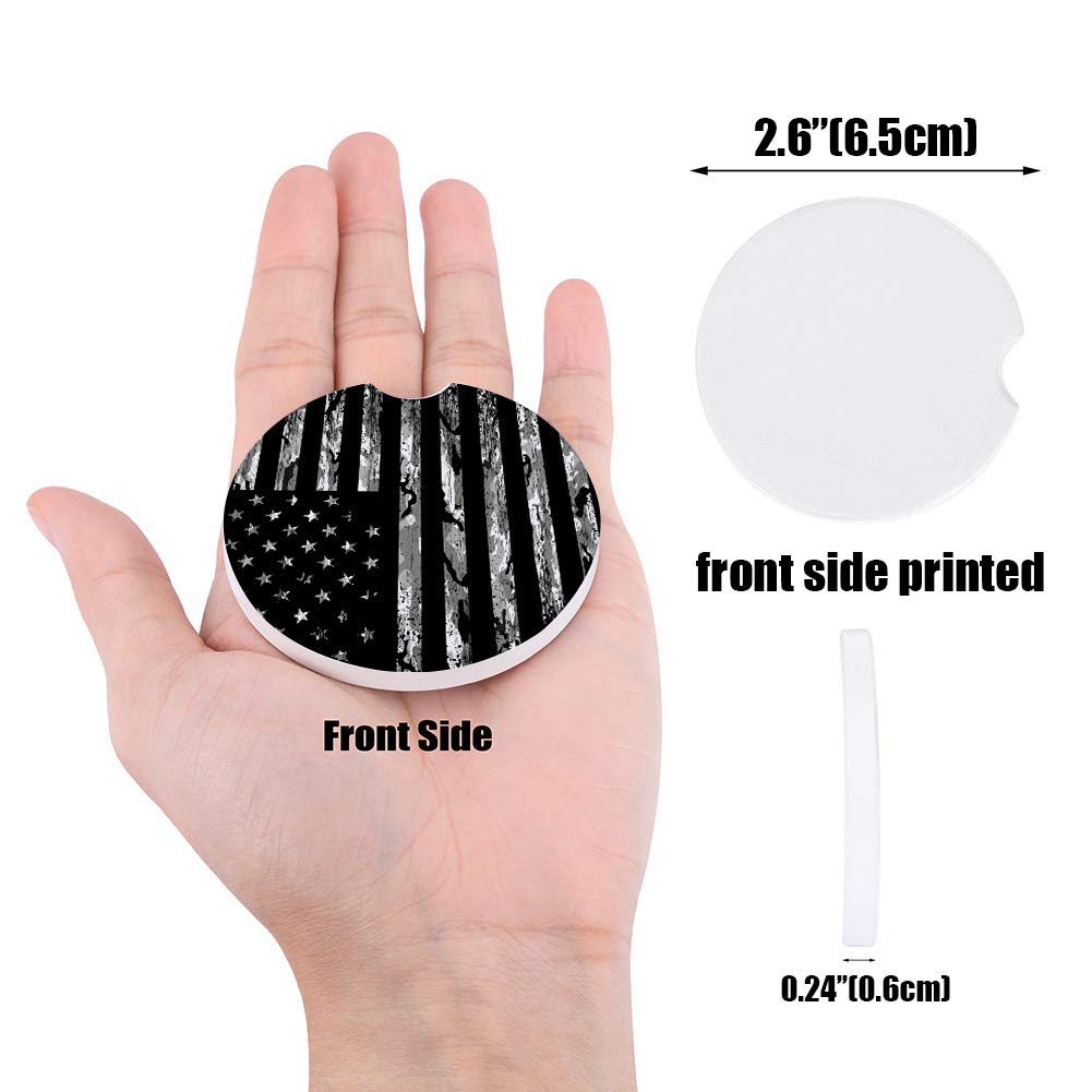 Cup Holders Car Coasters for Women/Men - 2 Pack Absorbent Ceramic Stone Drinks Coaster Set  Camo America US Flag