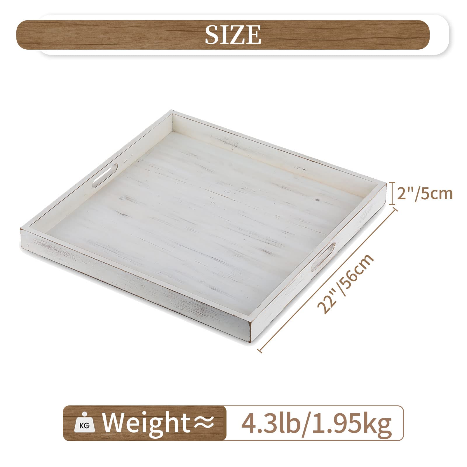 Hanobe Square Large Ottoman Tray: Extra Large Serving Wooden Trays Rustic Decorative Tray For Ottoman Coffee Table With Handles