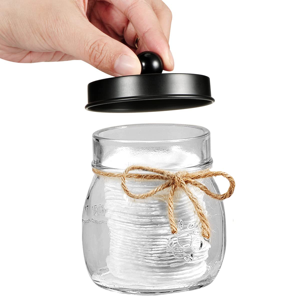 Amolliar Mason Jar Bathroom Accessories Set 4 Pcs -Lotion Soap Dispenser & 2 Cotton Swab Holders & Toothbrush Holder - Rustic Fa