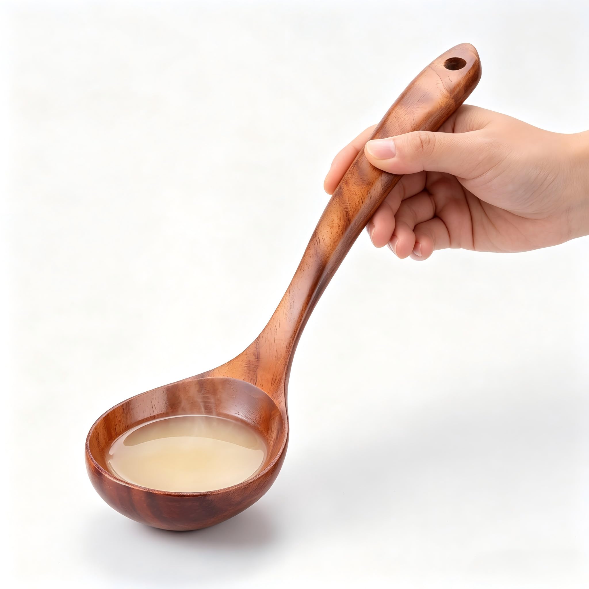 Wooden Soup Ladle, Long Handle Teak Cooking Spoon Wooden Scoop