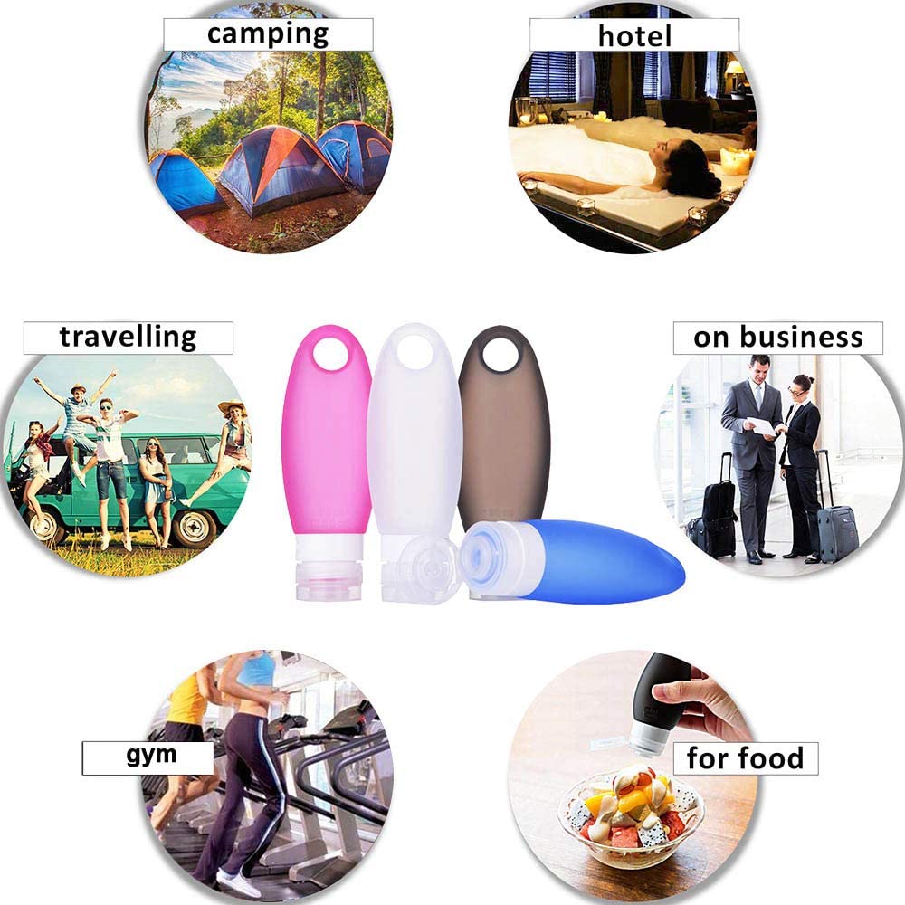 Fullplus Portable Silicone Squeezable Bottles Refillable Cosmetic Gym Containers Travel Tsa Approved Tube Set With Shower Lanyar