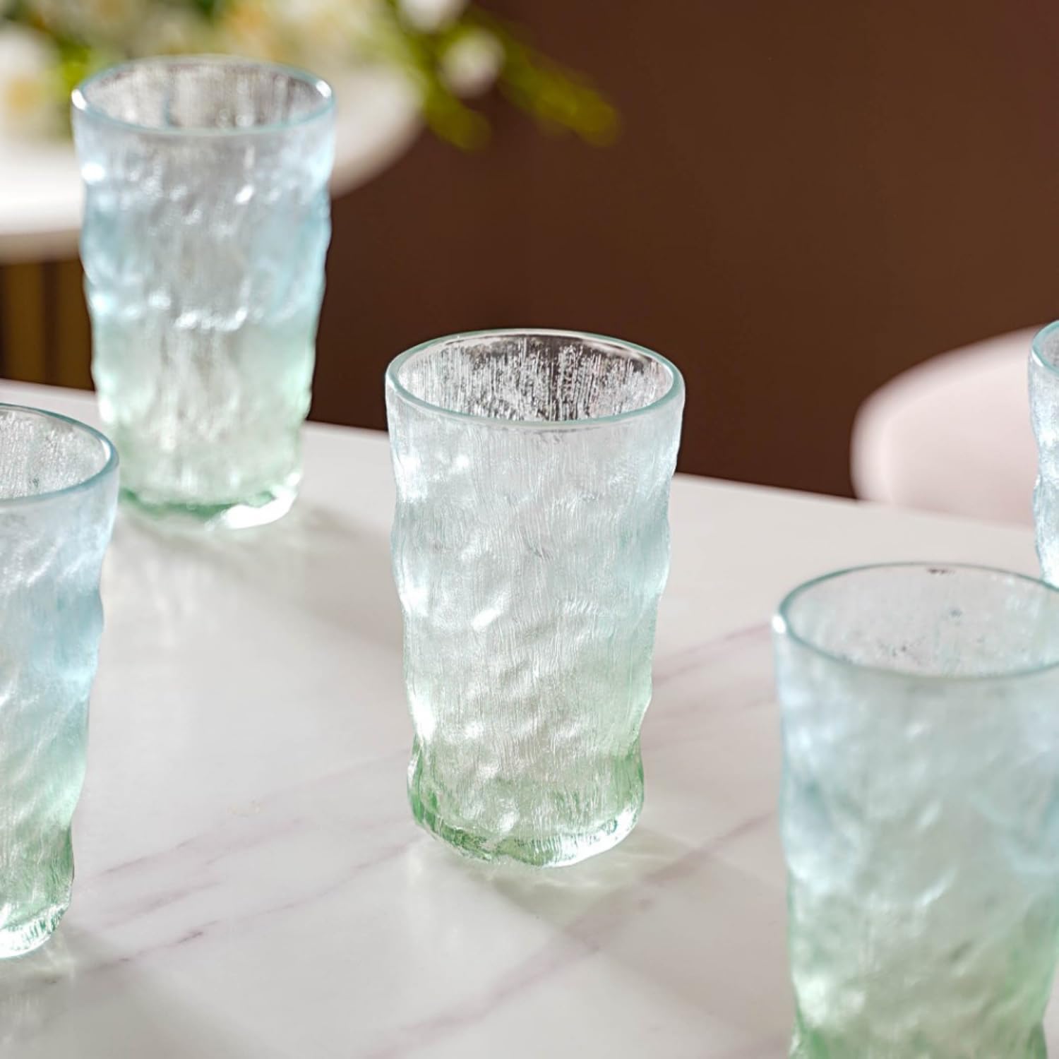 Nestasia Tall Glasses Set of 6, Food-Safe and Lead-Free Tumbler, Ombre Glacier Tempered Glassware, 350ml each