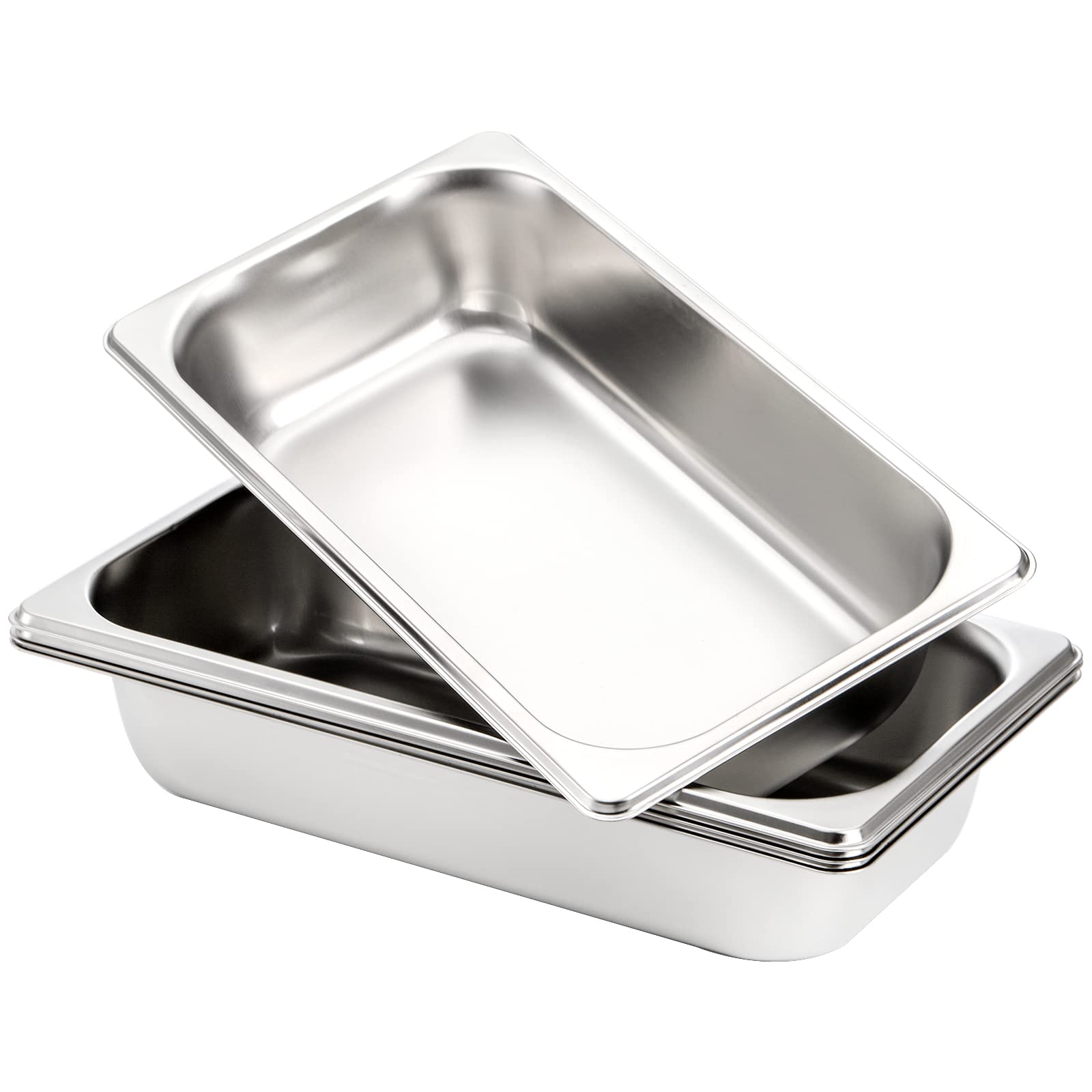 Topzea Set Of 4 Stainless Steel Steam Table Pan 1/3 Size, 2.5'' Deep Anti-Jam Breading Tray, Buffet Dinner Food Serving Hotel Pa