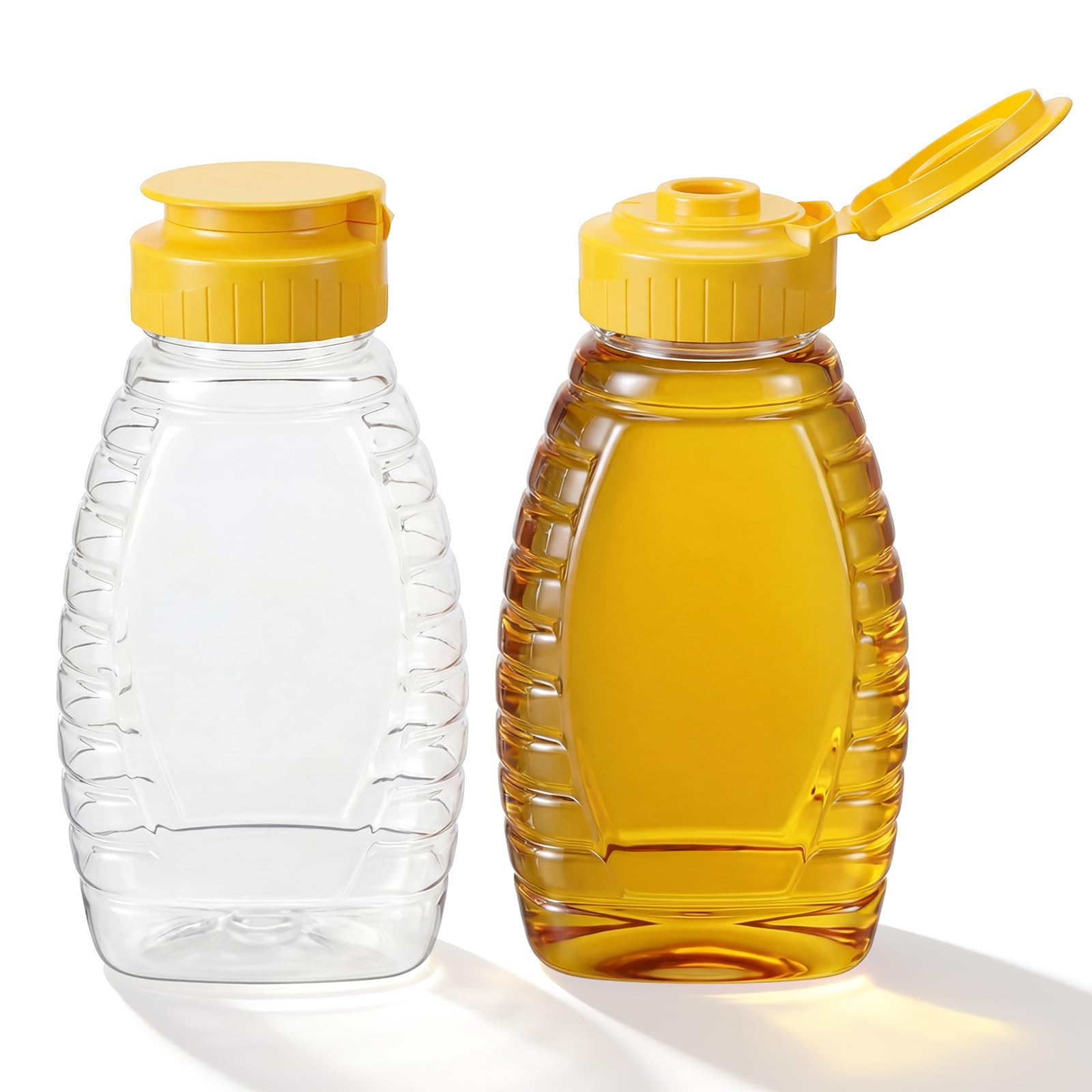 Xelsluthe 6oz Honey Squeeze Bottle, 2 Pack Plastic Honey Bottles, Refillable Condiment Containers, Honeys Dispenser No Drip, Lea