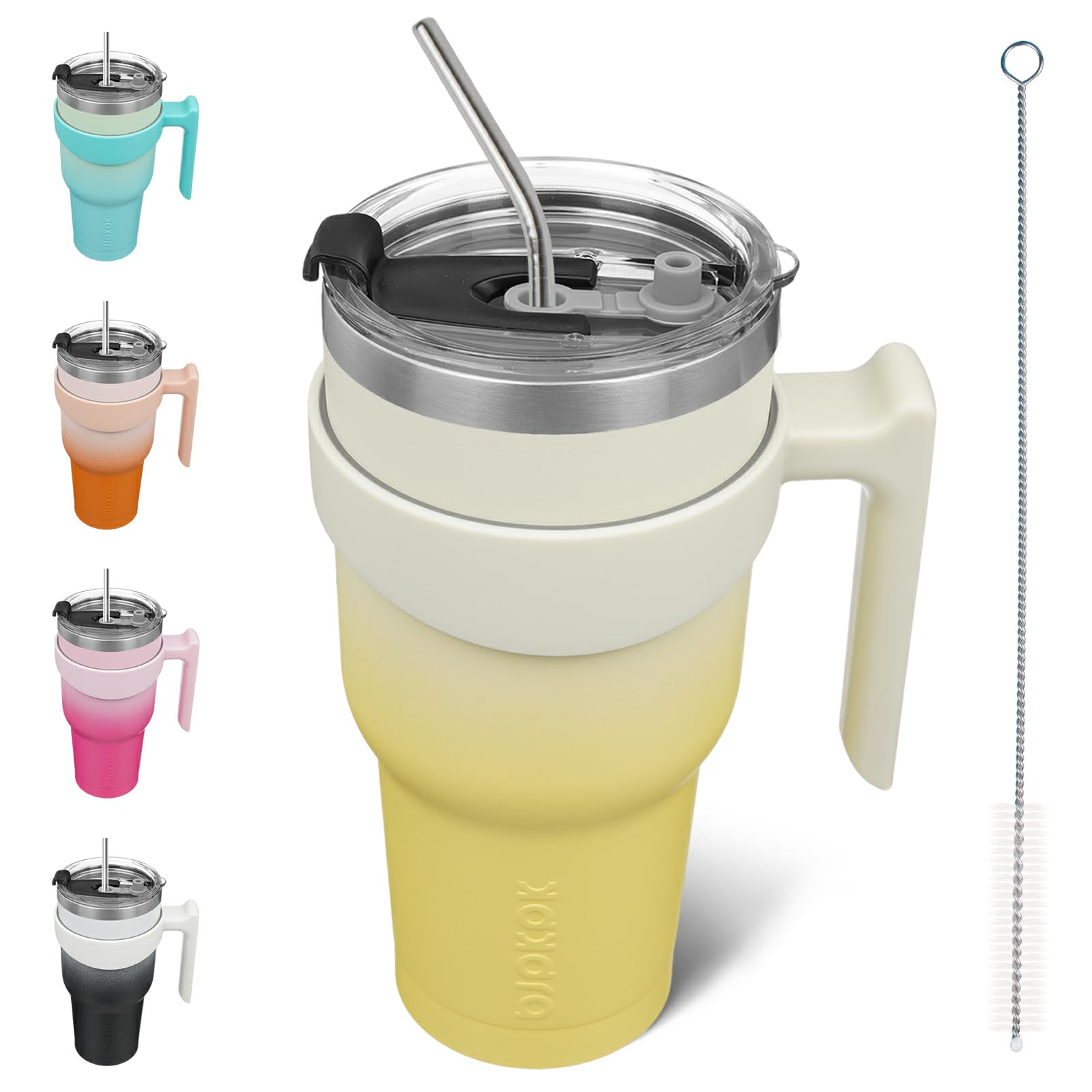 Bjpkpk 40Oz Tumbler With Handle Insulated Tumbler Cups With Lid And Straw Reusable Stainless Steel Double Wall Travel Mugs,Lemon