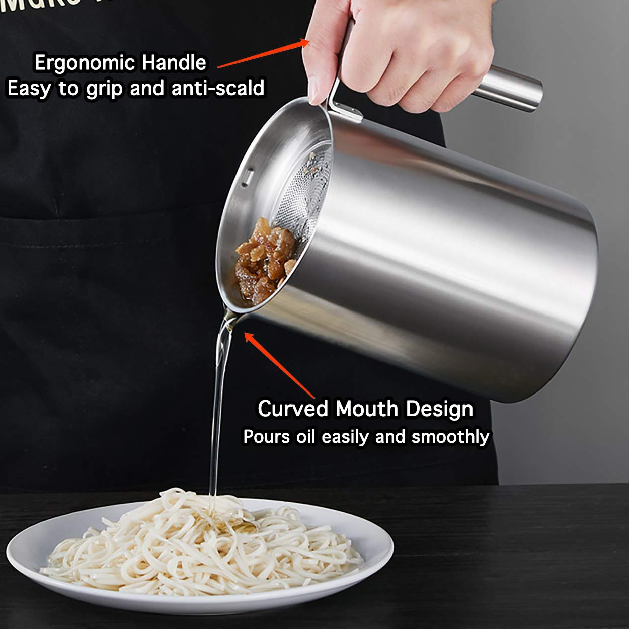Sumerflos 1.8 L/1.9 Quart Stainless Steel Grease Strainer And Container - Large Oil Storage Pot Grease Keeper With Dust-Proof Li