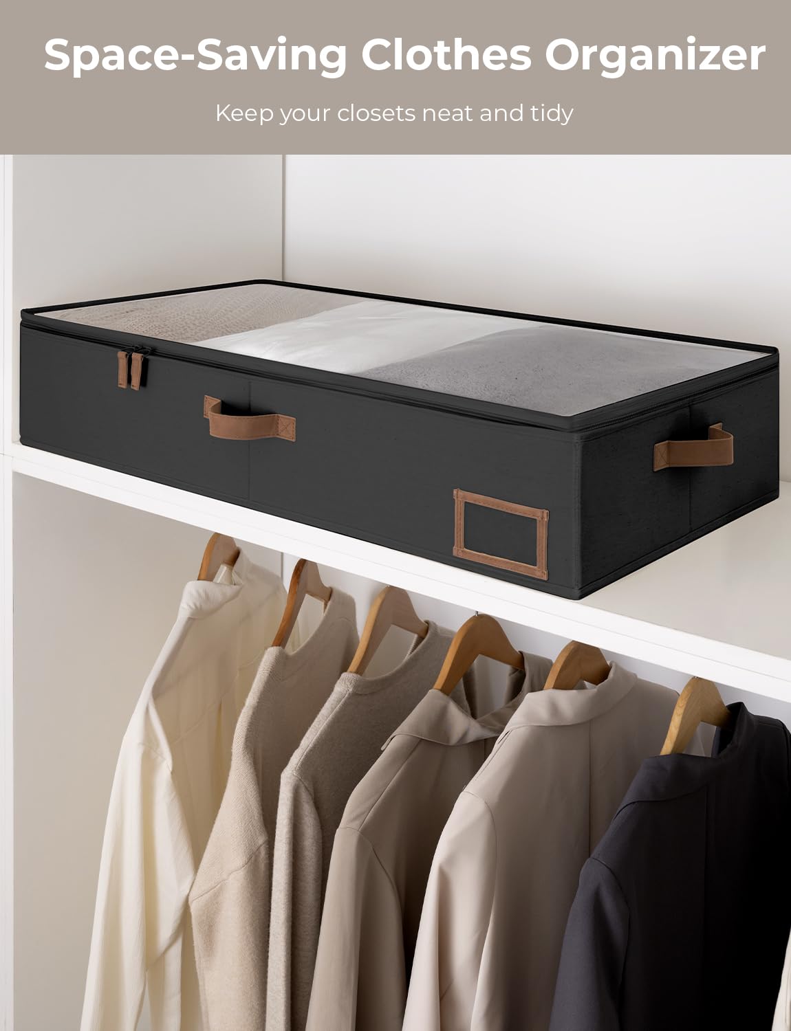 StorageWorks Underbed Storage Bins, Under Bed Storage Containers with Zippers, Closet Organizer for Clothes, Blankets, Black, La