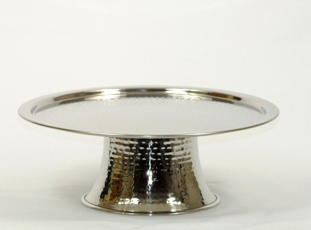 3Scompany Hand Hammered Stainless Steel Cake Plate Shiny Fishish Holds Up To 10 Inch Cake Or Pie Dishwasher Safe. 12'' Round X 4