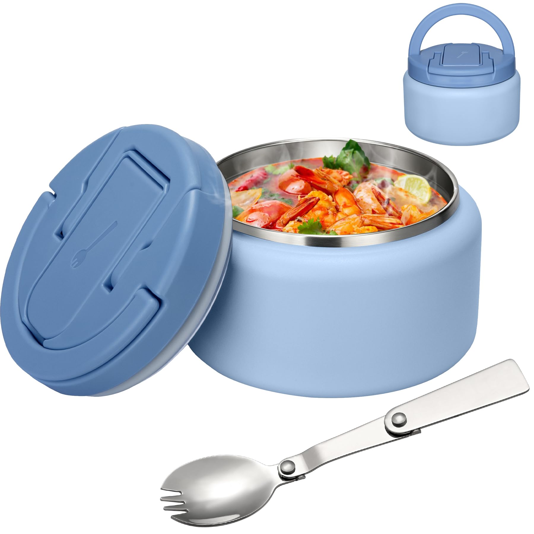 BABHAMNESS 13.5oz Soup Thermo for Hot Food Kids Insulated Vacuum Food Jar with Buckle Lid,Wide Mouth Leakproof Stainless Steel L