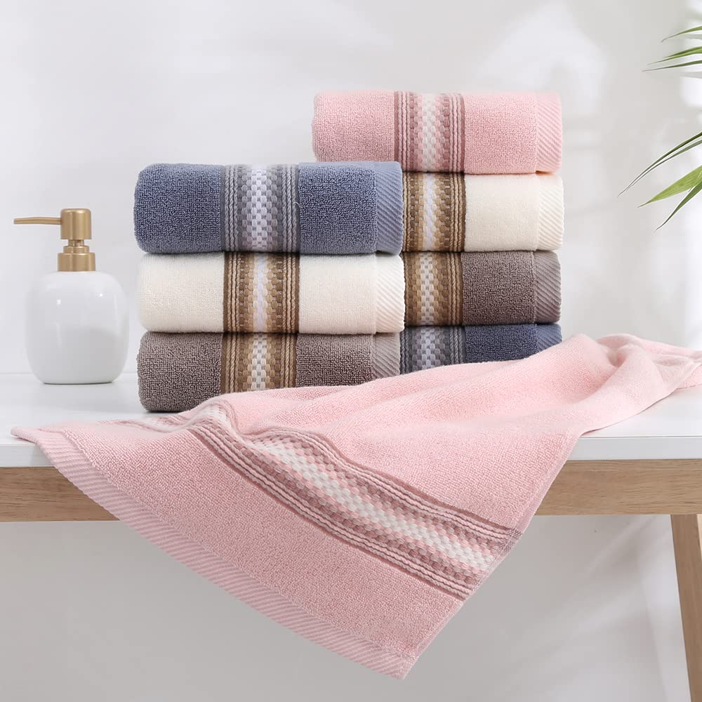 Yiluomo Blue Hand Towel Set Of 2 Soft 100% Cotton Textured Striped Pattern Highly Absorbent Decorative Hand Towels For Bathroom