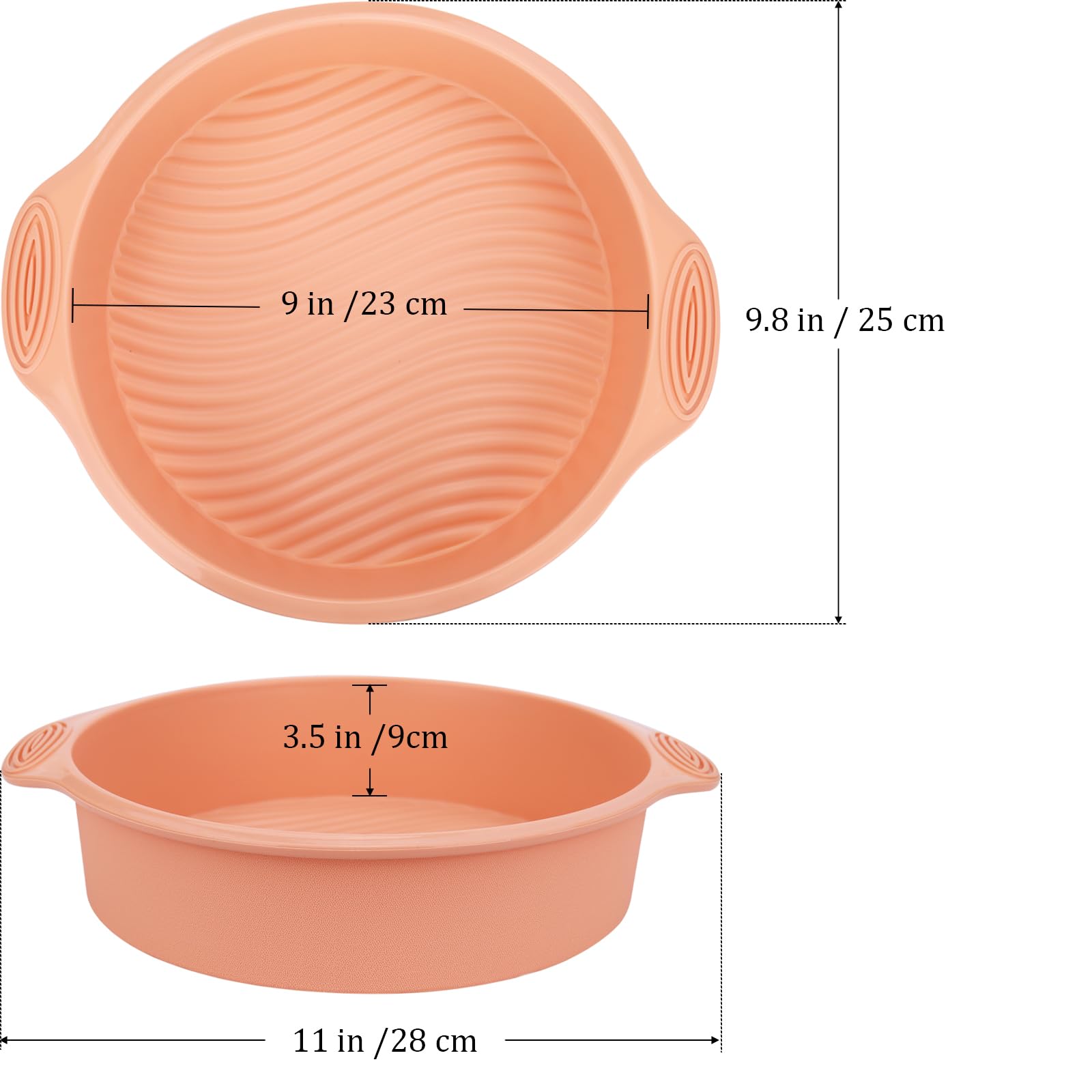 Baocuan 9" Silicone Round Cake Pan Set of 3 - Non-Stick, Food Grade, BPA Free, Grey, Orange, Peacock Blue