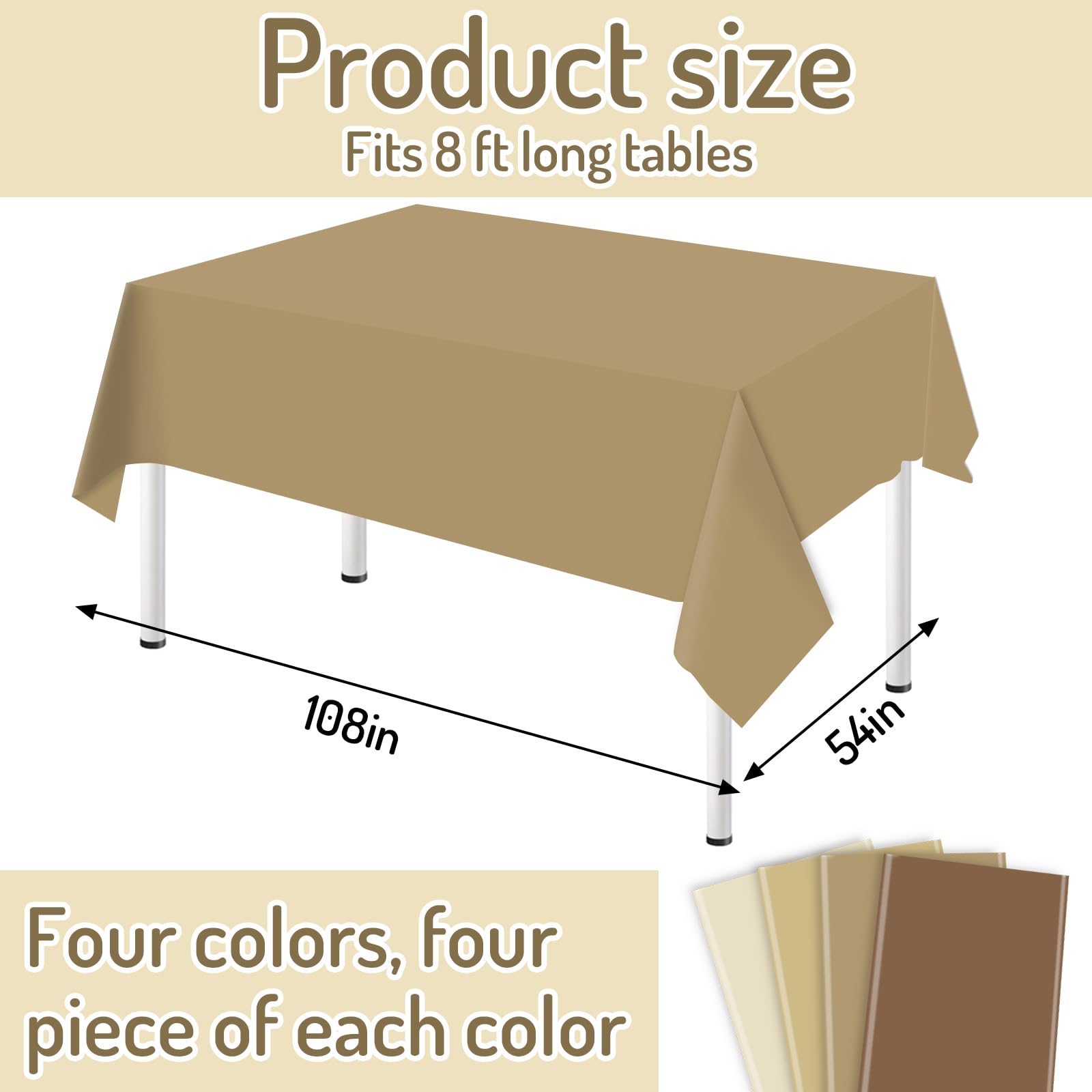 Whaline 16Pcs Brown Plastic Tablecloth 4 Gradient Brown Colors Rectangle Table Cover Waterproof Table Cloth for Fall Thanksgivin