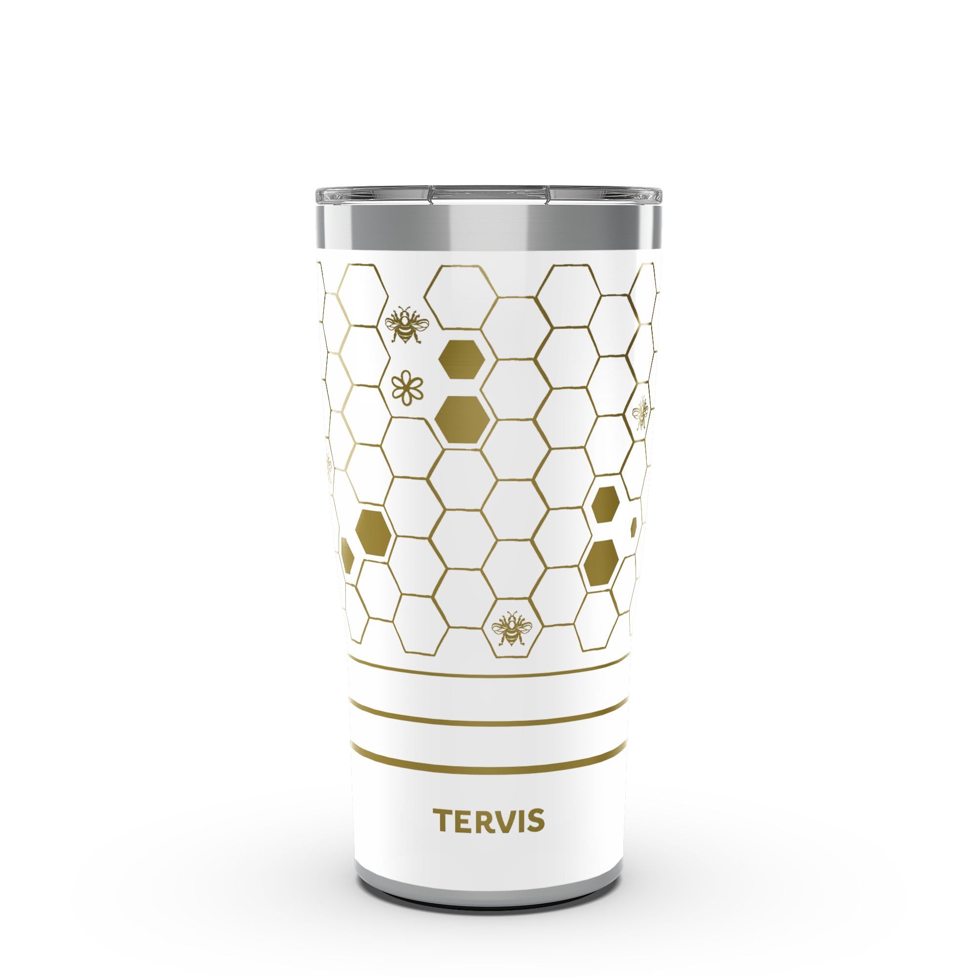 Tervis Traveler Stainless Steel 20oz Traveler with Slider Lid | Honey Bees - Golden Nectar | Double-Wall Vacuum Insulated Travel