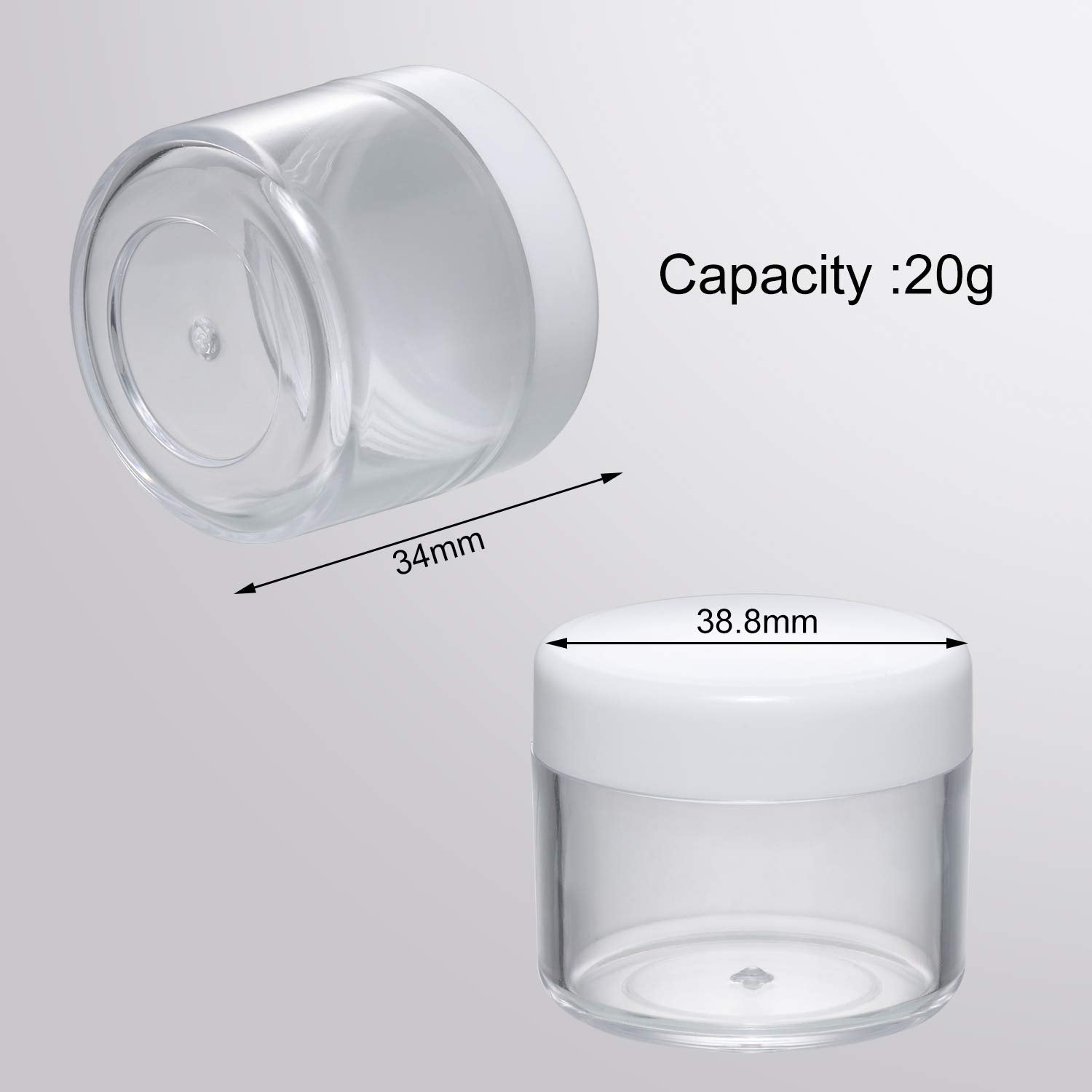 20 Pieces Round Pot Jars Plastic Cosmetic Containers Set With Lid For Liquid Creams Sample, 20 Ml/ 0.7 Oz (White Lid)