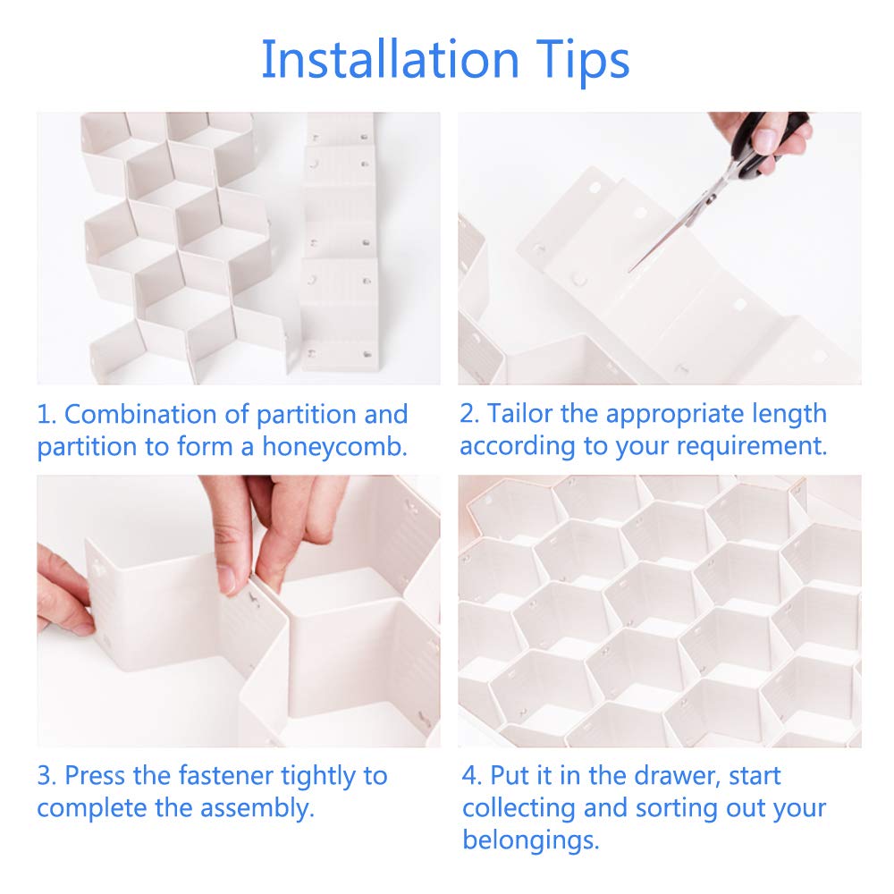 Poeland Drawer Divider Organizer 8pcs DIY Plastic Grid Honeycomb Drawer Divider White 24pcs