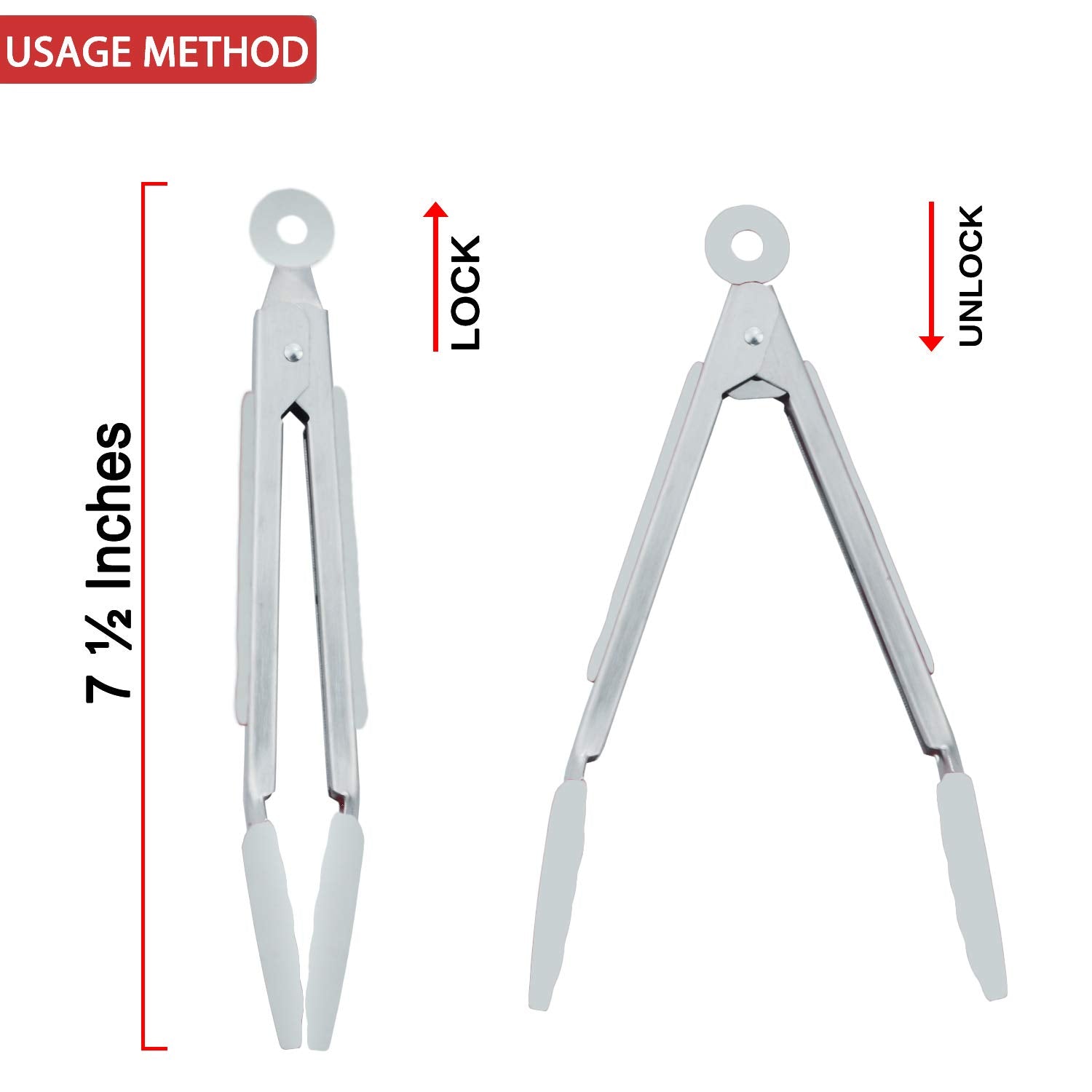 Hinmay Mini Silicone Tongs 7-Inch Small Salad Tongs, Set Of 3 (White)