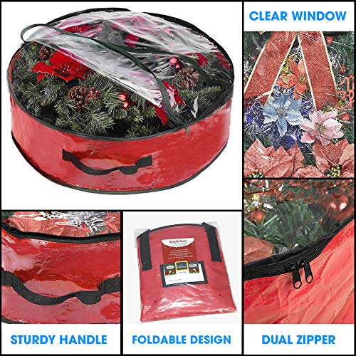 ProPik Christmas Wreath Storage Bag - 30" Tear Resistant Polyester, Red
