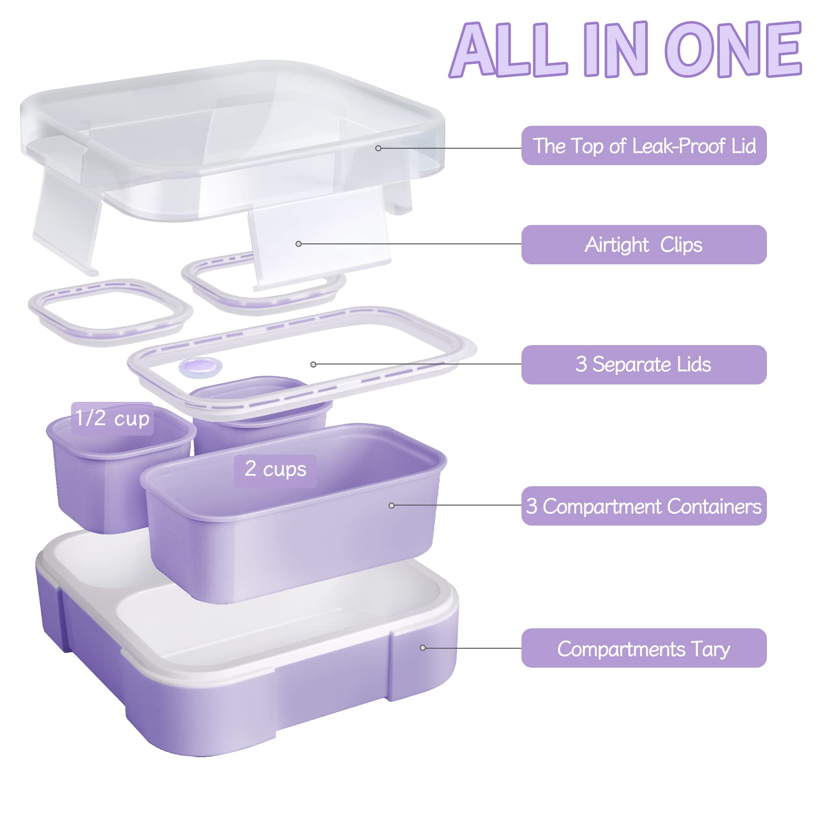 Genteen Small Kids Snack Containers For School 3 Compartment Travel Snack Containers With Dividers Portion Control Lunch Box For