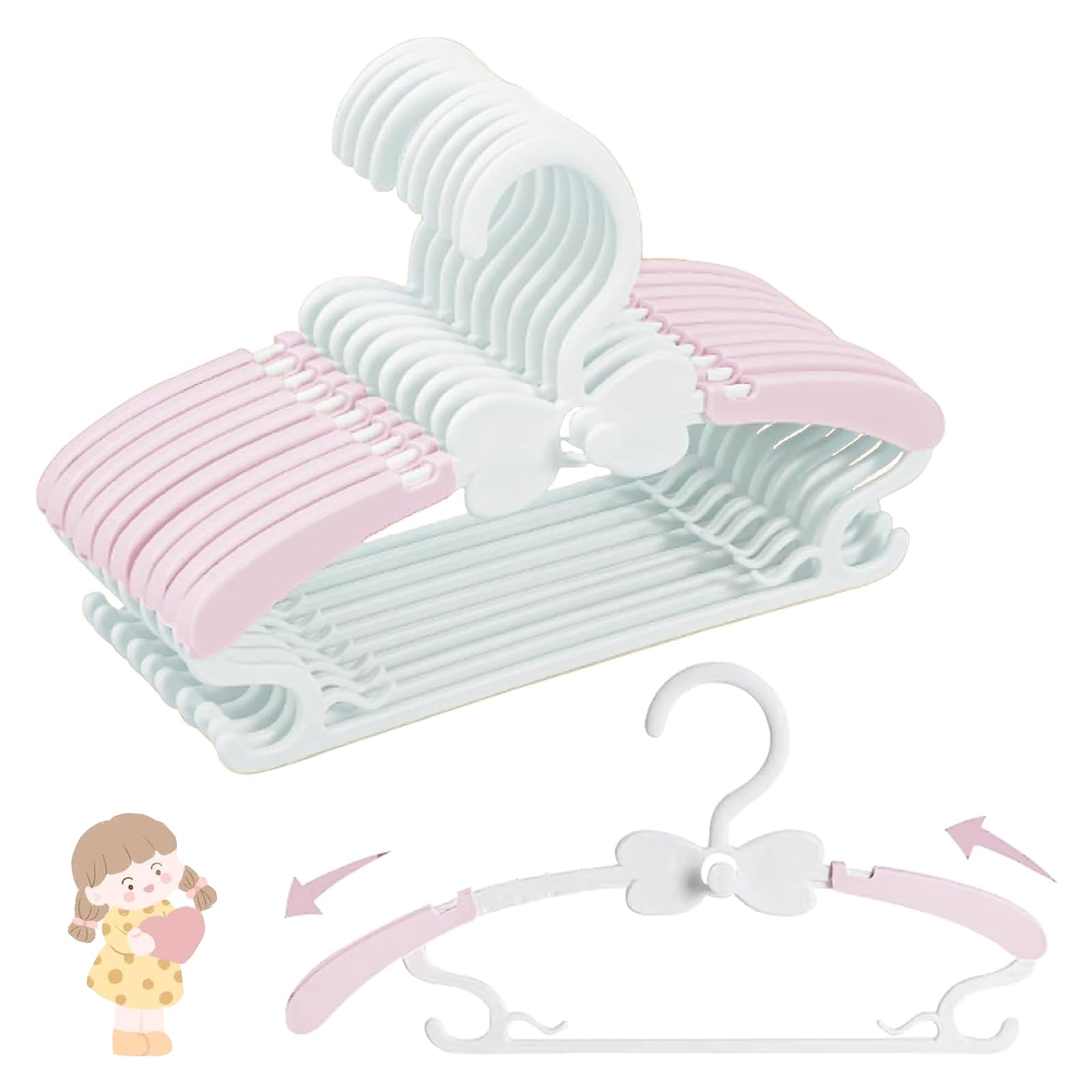 WJWSKI Baby Hangers for Closet - 20 Pack Baby Clothes Hangers Adjustable Baby & Kids Hangers for Nursery Cascading Plastic Childrens Hangers & Infant Hangers for Closet- Space Saving