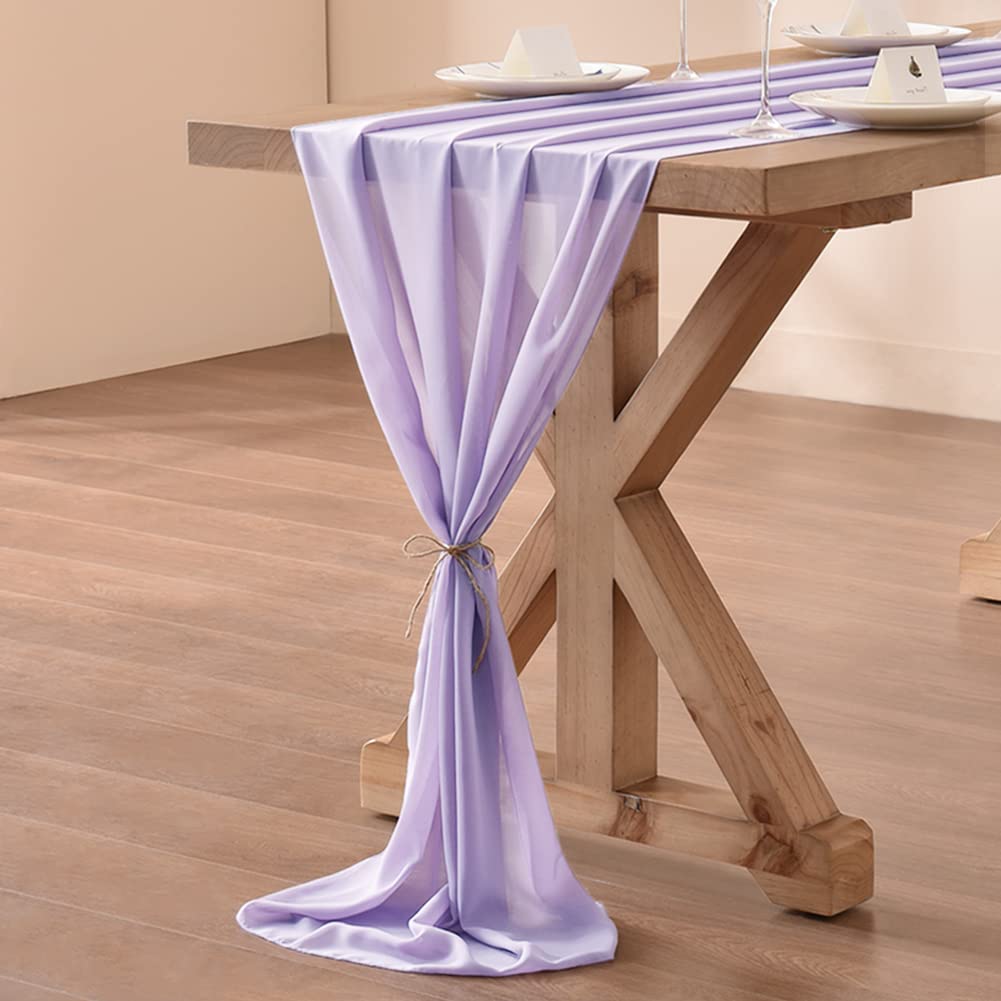 Socomi 14Ft Lavender Chiffon Table Runner 29X170 Inches Sheer Wedding Runner Romantic Rustic Table Runner For Easter Thanksgivin