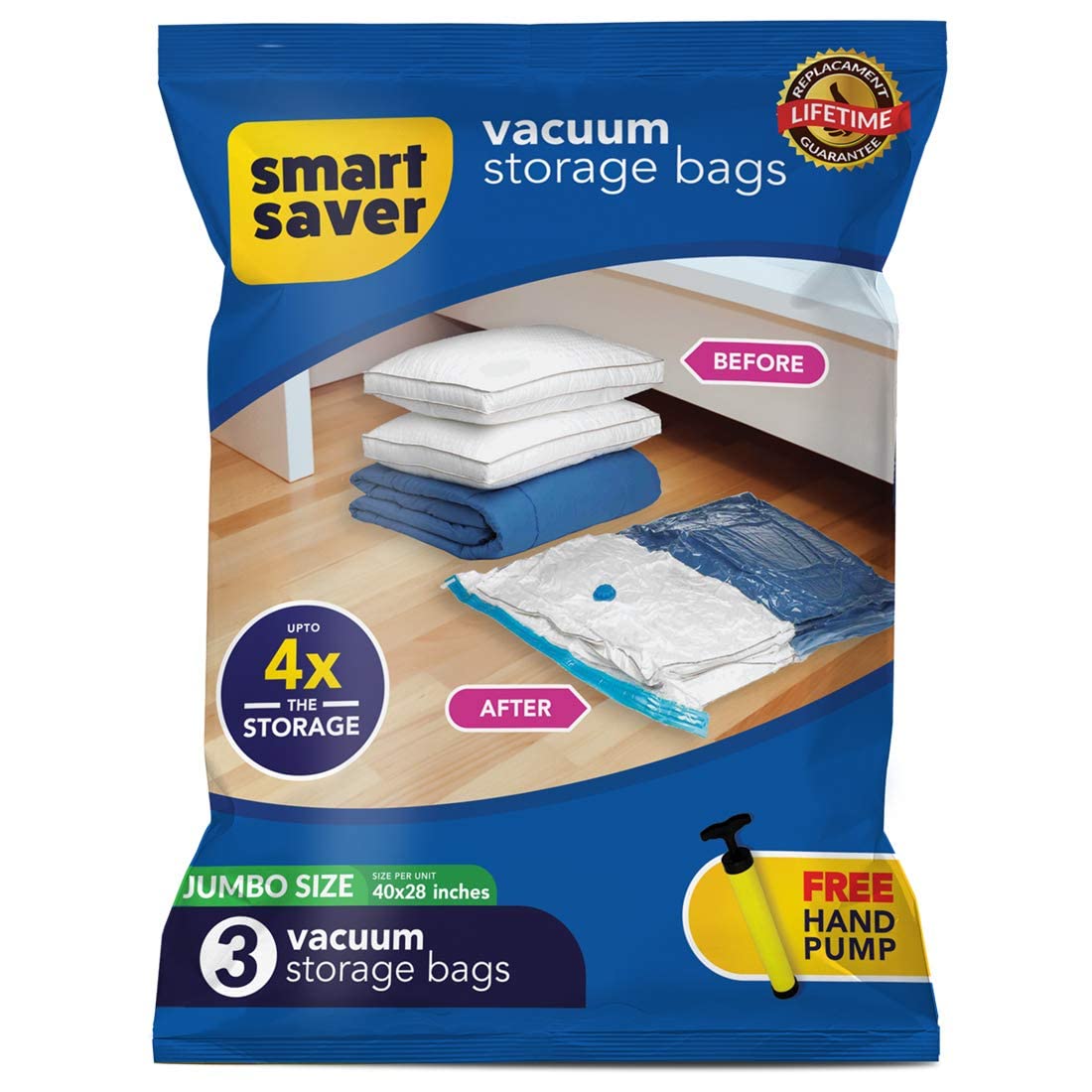 3 Jumbo Smart Saver Vacuum Bags For Travel, Space Saver Bags Compression Storage Bags For Clothes Vacuum Sealer Bags For Storage