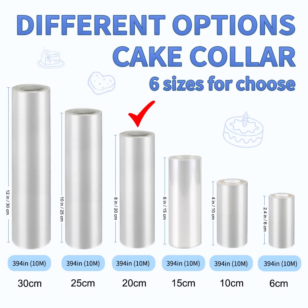 YQL Cake Collar 8 Inch Acetate Cake Collar Roll DIY Acetate Sheet Baking Transparent Mousse Cake Sheets Surrounding Edge Clear Cake Strips for Baking Decorate Shaker Cards Making(8x394 Inch)