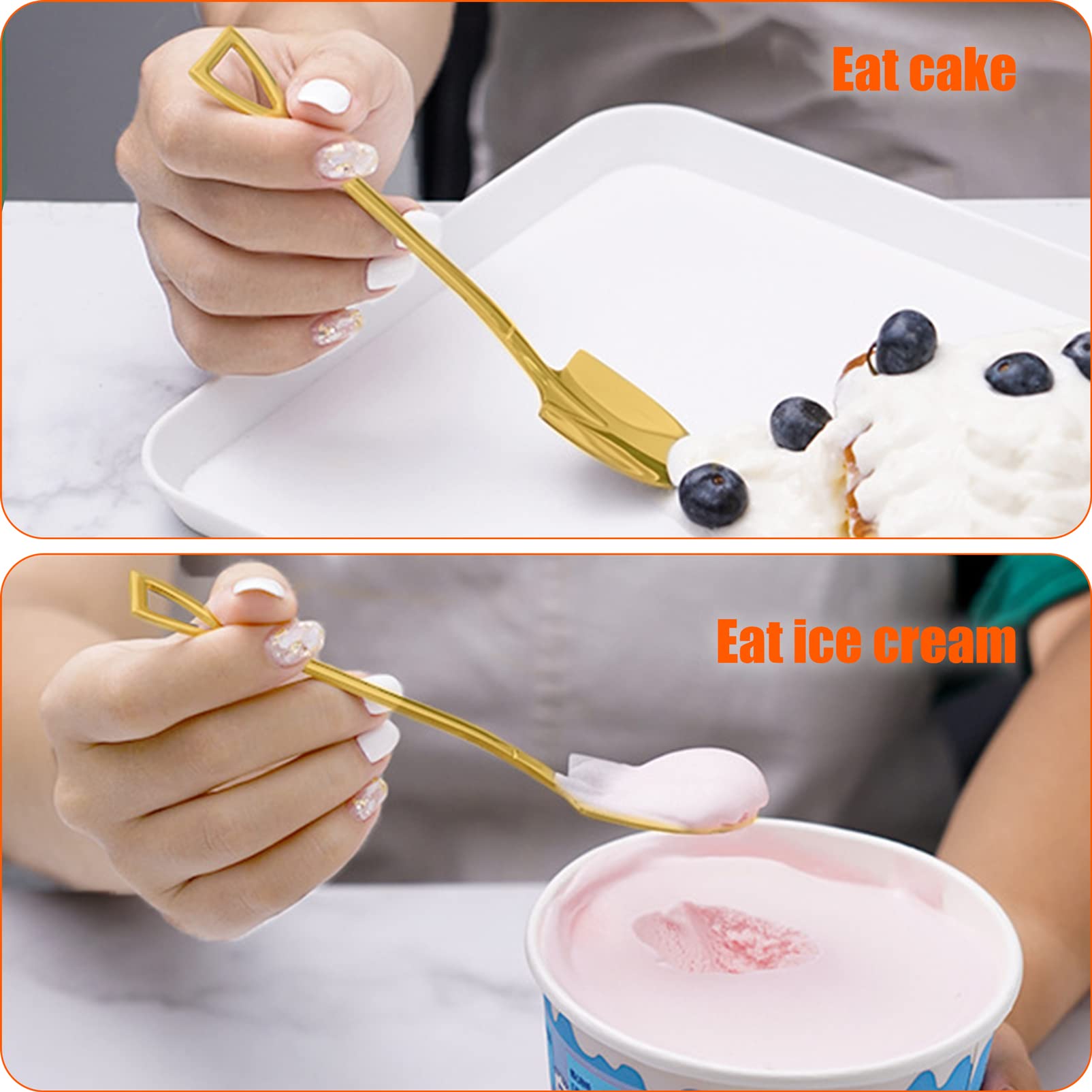 10Pcs Gold Shovel Shape Spoons, Stainless Steel Tea Spoon Coffee Spoon Dessert Spoon, Mini Cute Mixing Spoon Sugar Spoon Cake Sp