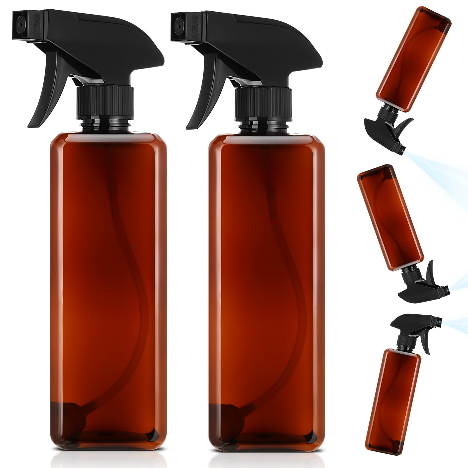 Honeydak 2 Pcs Plastic Spray Bottle For Cleaning, 16 Oz /500 Ml 360 Upside Down Square Heavy Duty Spray Bottle With Adjustable N