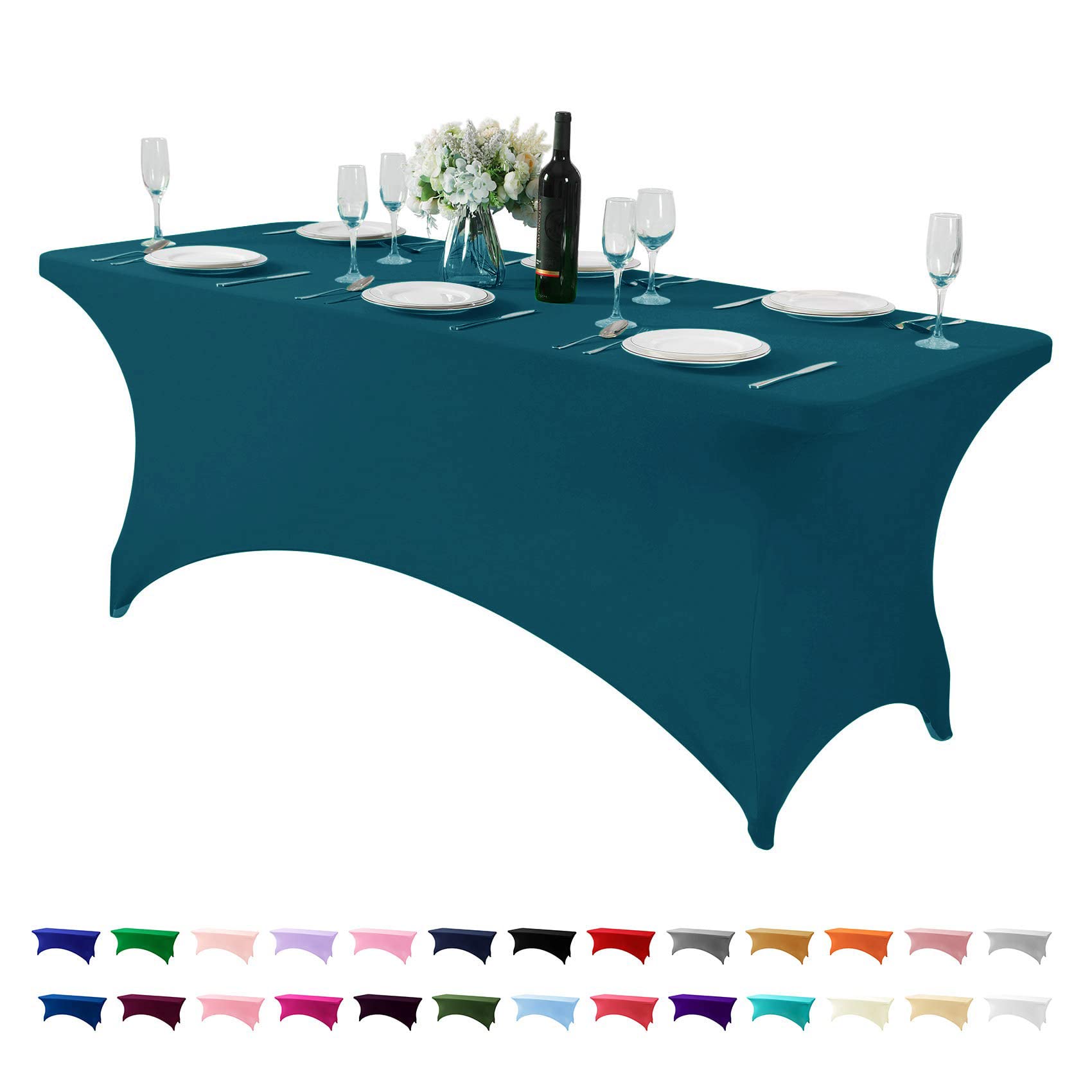 Hezuzo Spandex Table Cover For 6Ft Table Universal Fitted Stretch Tablecloth For Party, Banquet, Wedding And Events-Peacock