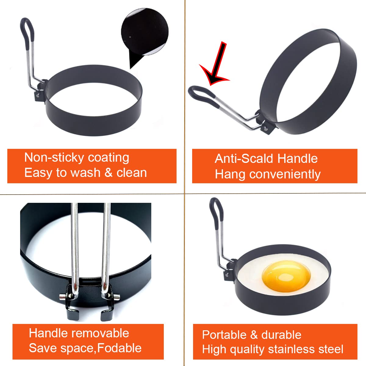 Upgrade 4'' Large Egg Rings Set For Griddle,4 Packs Non-Stick Stainless Steel Round Egg Maker Mold Egg Shaper Circle Pancake Rin