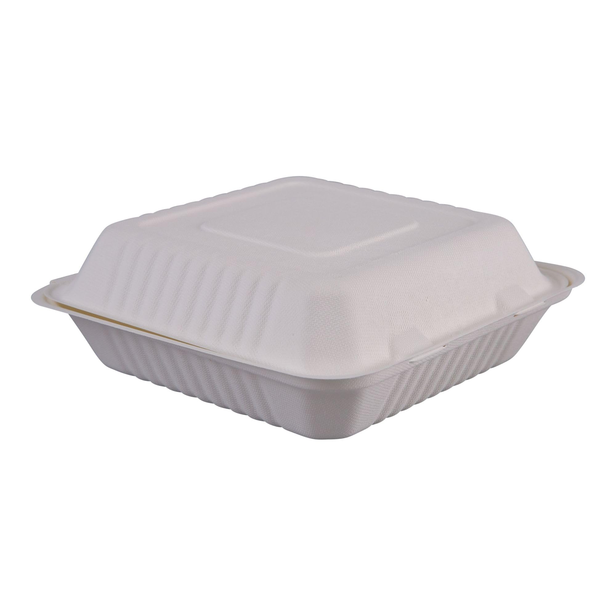 Boardwalk Hingewf1Cm9 Bagasse Molded Fiber Food Containers 9 X 9 White 1-Section 100/Sleeve 2 Slv/Ct