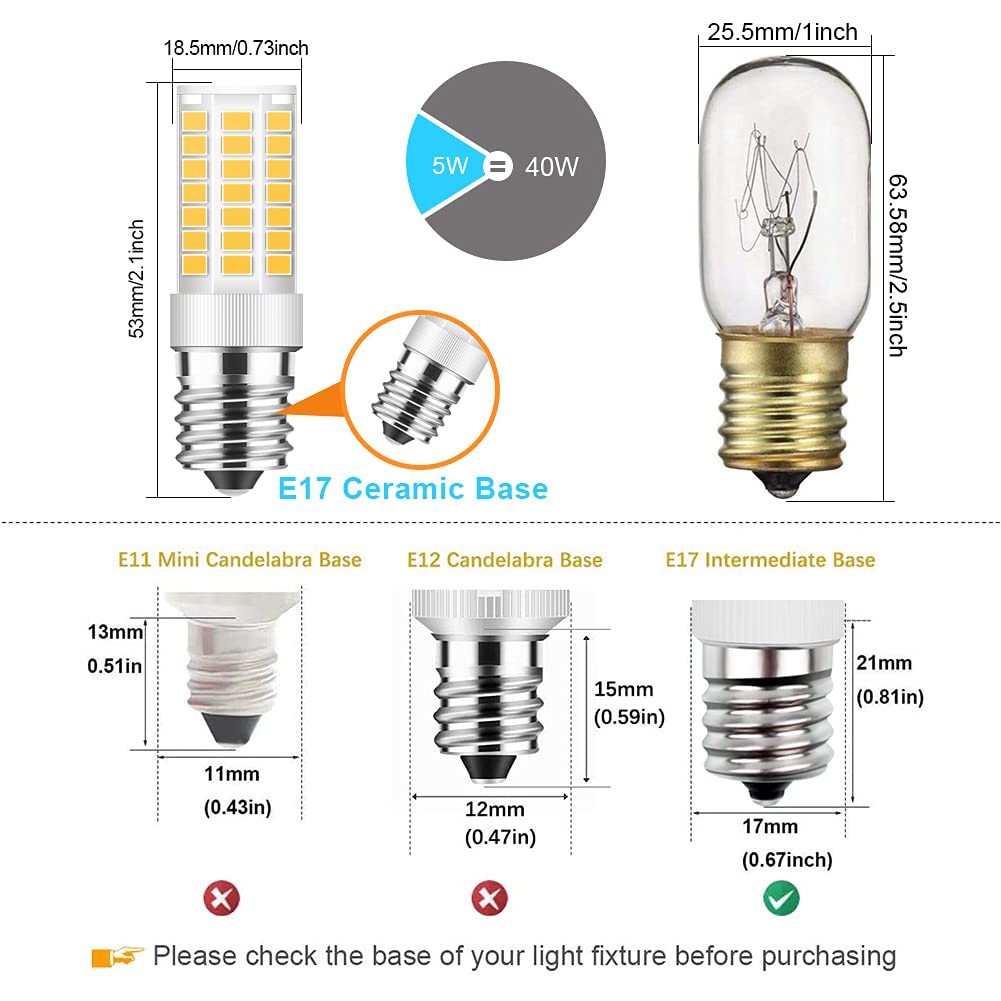 Taiyaloo E17 Led Bulb Dimmable, 5W Microwave Oven Bulb, Warm White 3000K, 40W Halogen Bulb Replacement For Microwave, Over Stove