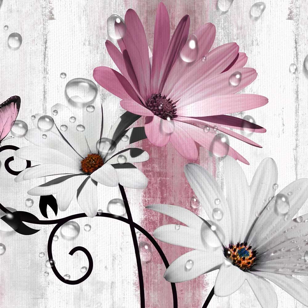 Veivian Rustic Farmhouse Shower Curtain, Farm Pink Daisy Floral Flowers And Butterfly On Country Wooden Shower Curtain For Bathr