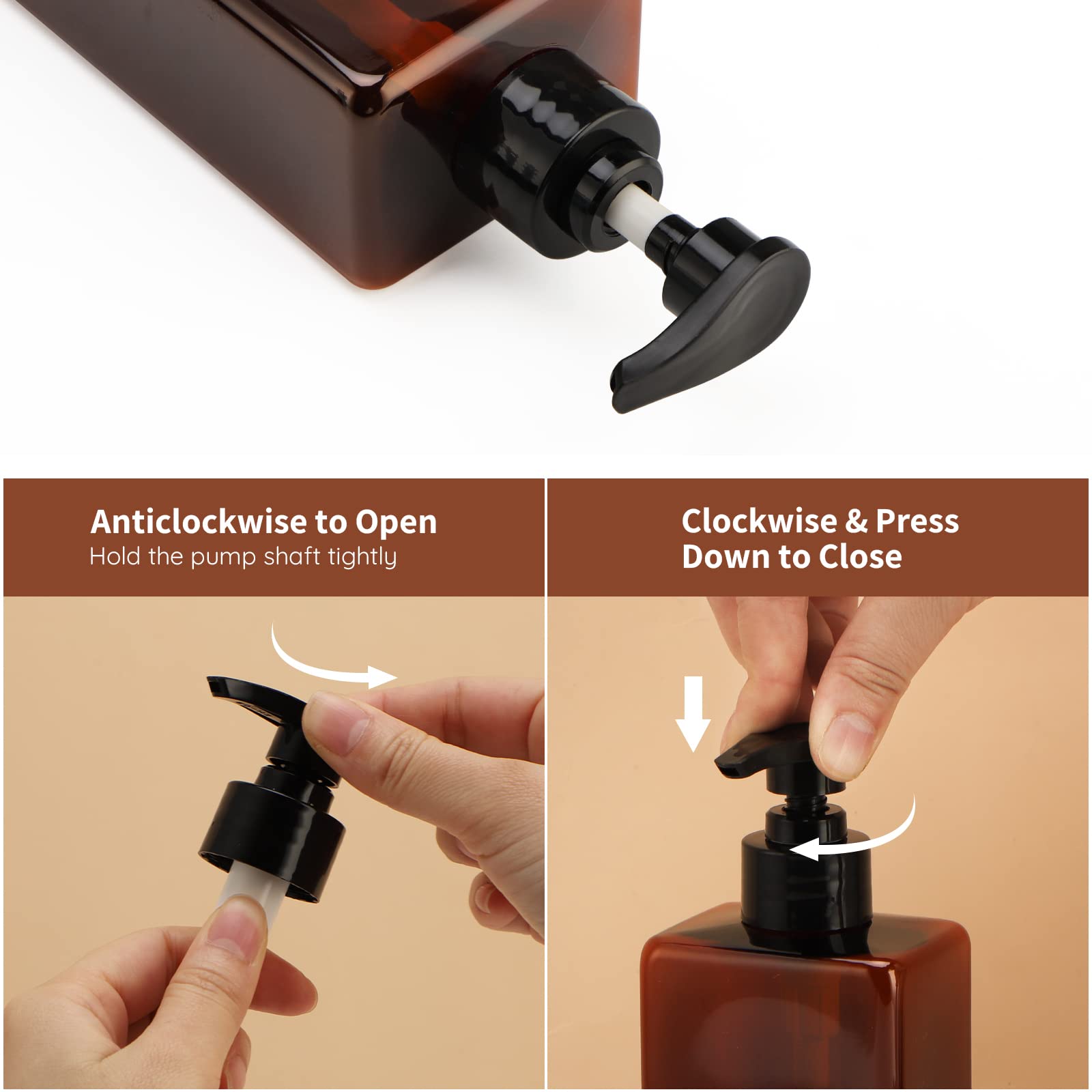 Segbeauty Shampoo Bottles, 3Pcs 16.9Oz 500Ml Refillable Pump Dispenser With Labels, Empty Reusable Plastic Press Bathroom Hotel