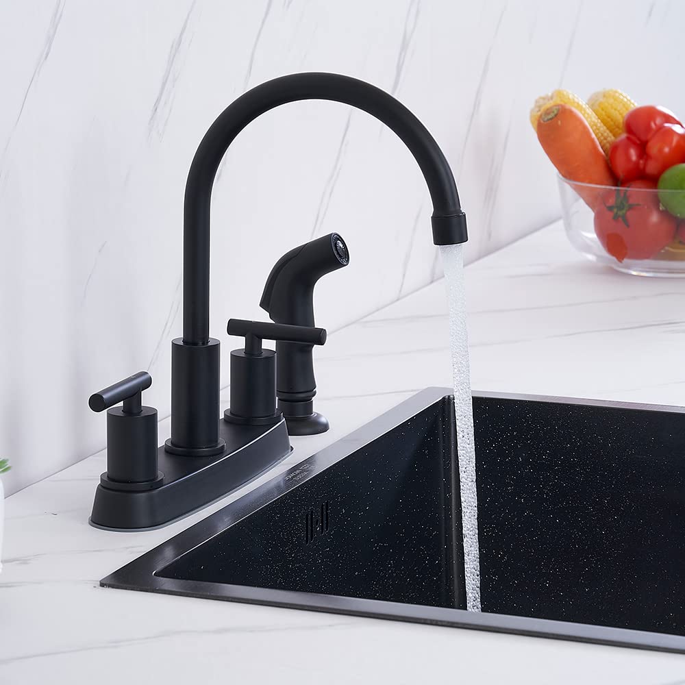 Black Kitchen Faucet  Matte Black Kitchen Faucet with Sprayer  3 Hole or 4 Hole Matte Black Faucet for Kitchen Sink  Touch Kitchen Faucet with Side Sprayer TDLKF024B