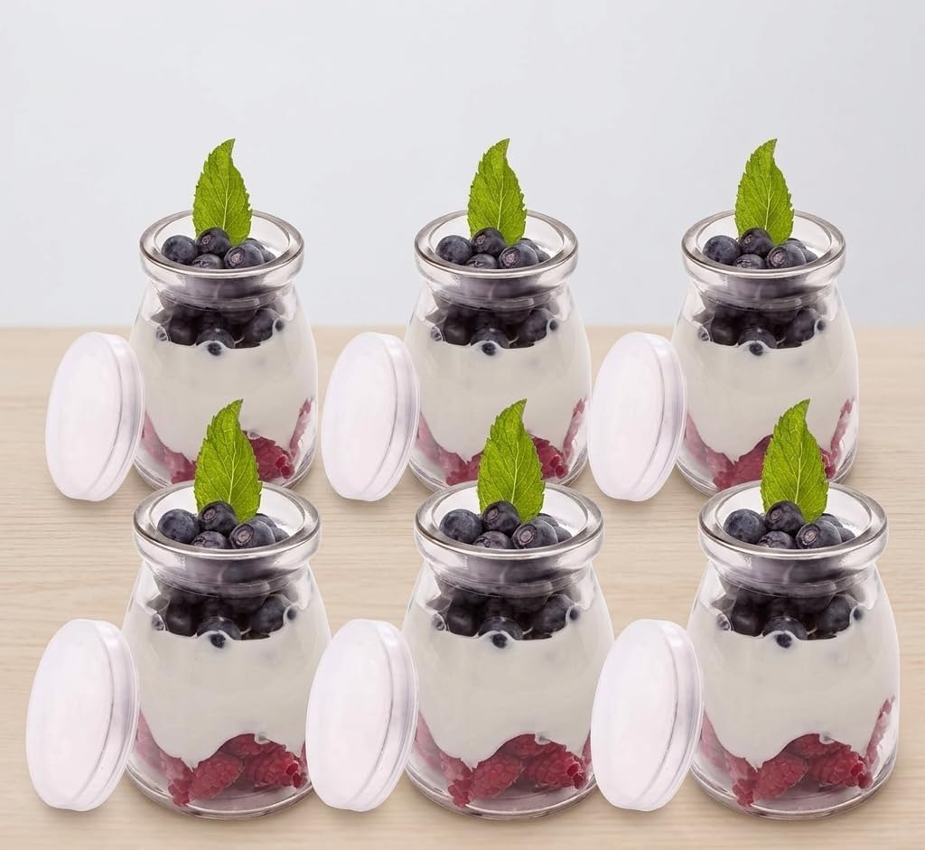 Glocasa Glass Jars With Airtight Leak Proof Lid, 150Ml, Set Of 6 Jars Containers, For Yogurt, Dessert, Custard, Jam And Kitchen 