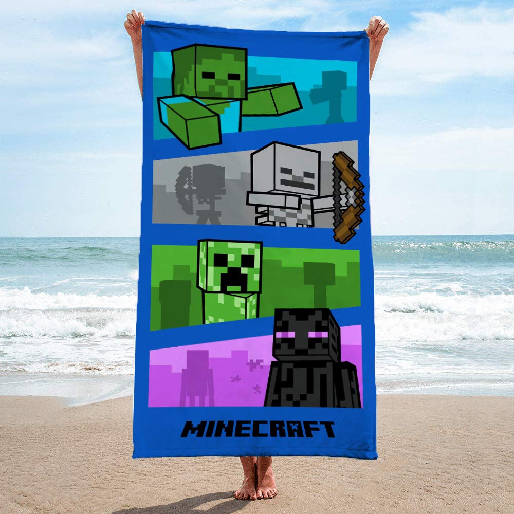 Jay Franco Minecraft Adventure is an Attitude Gamer Bath/Pool/Beach Towel - Super Soft & Absorbent Fade Resistant Cotton Towel  Measures 28 x 58 inches (Official Minecraft Product)