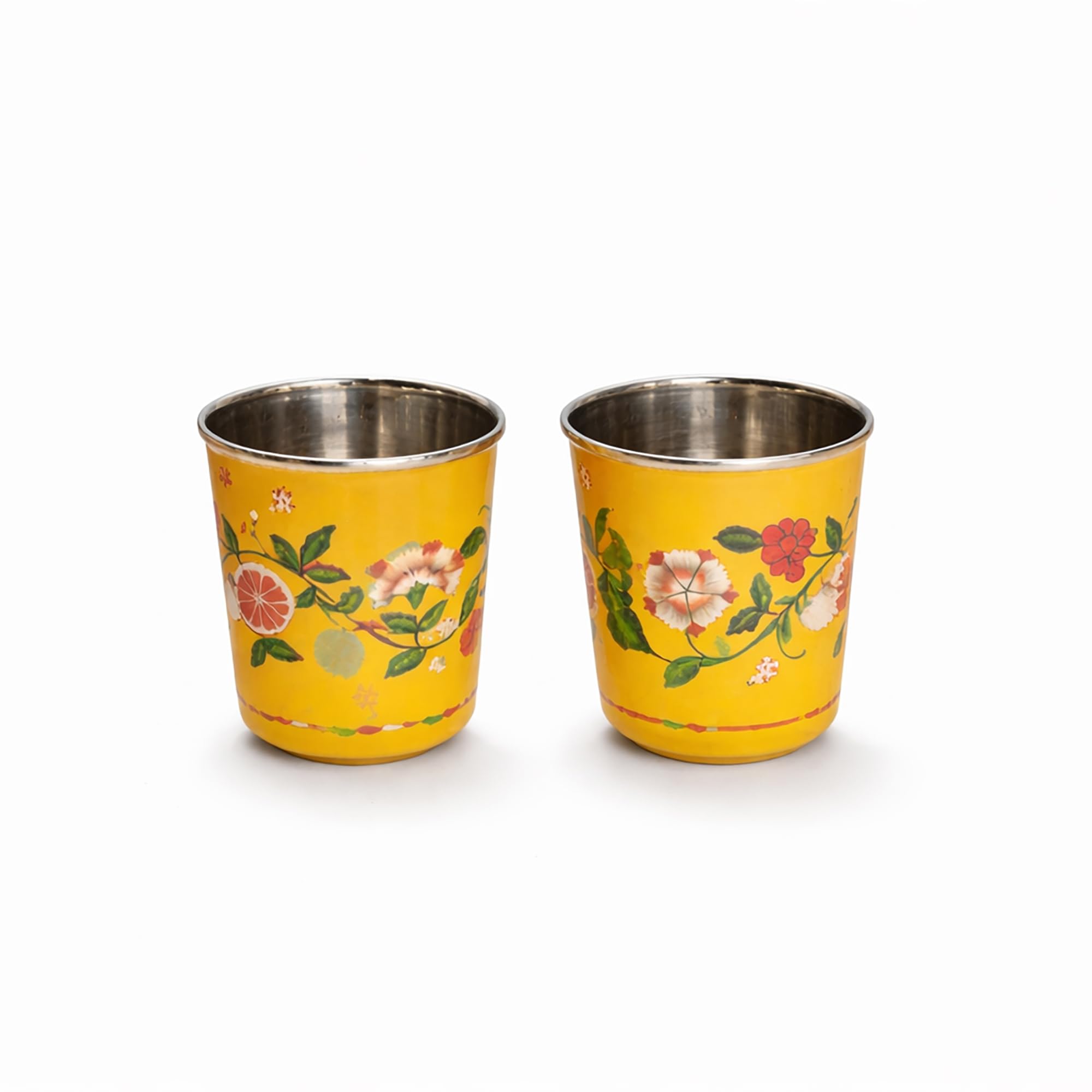Chumbak Limonata Steel Tumblers Set of 2 220ml | Citrus Collection | Steel Tumblers | Set of 2 | 220ml | BPA Free | Lemon Print 