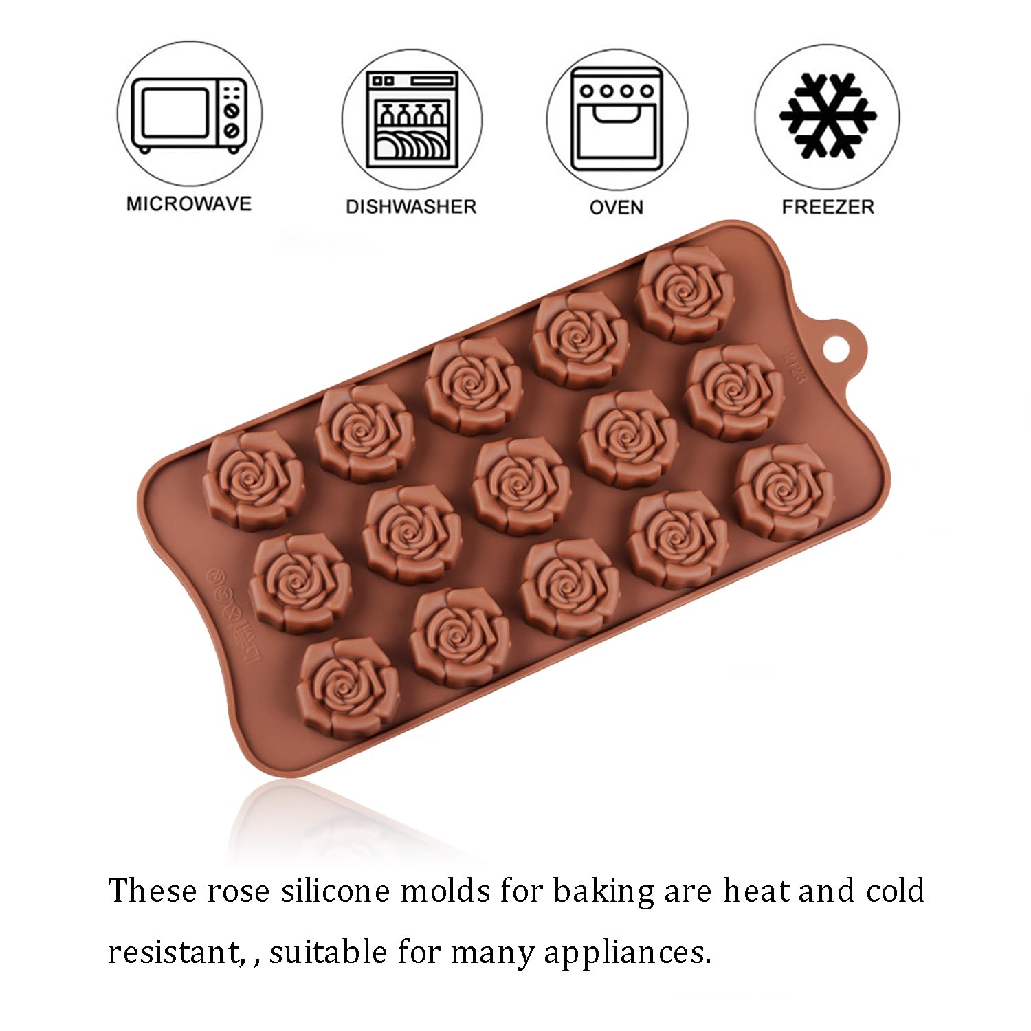 2 Pcs Rose Silicone Molds, 15-Cavity Mini Flower Shape Silicone Molds, Non-Stick Silicone Rose Chocolate Candy Baking Molds For