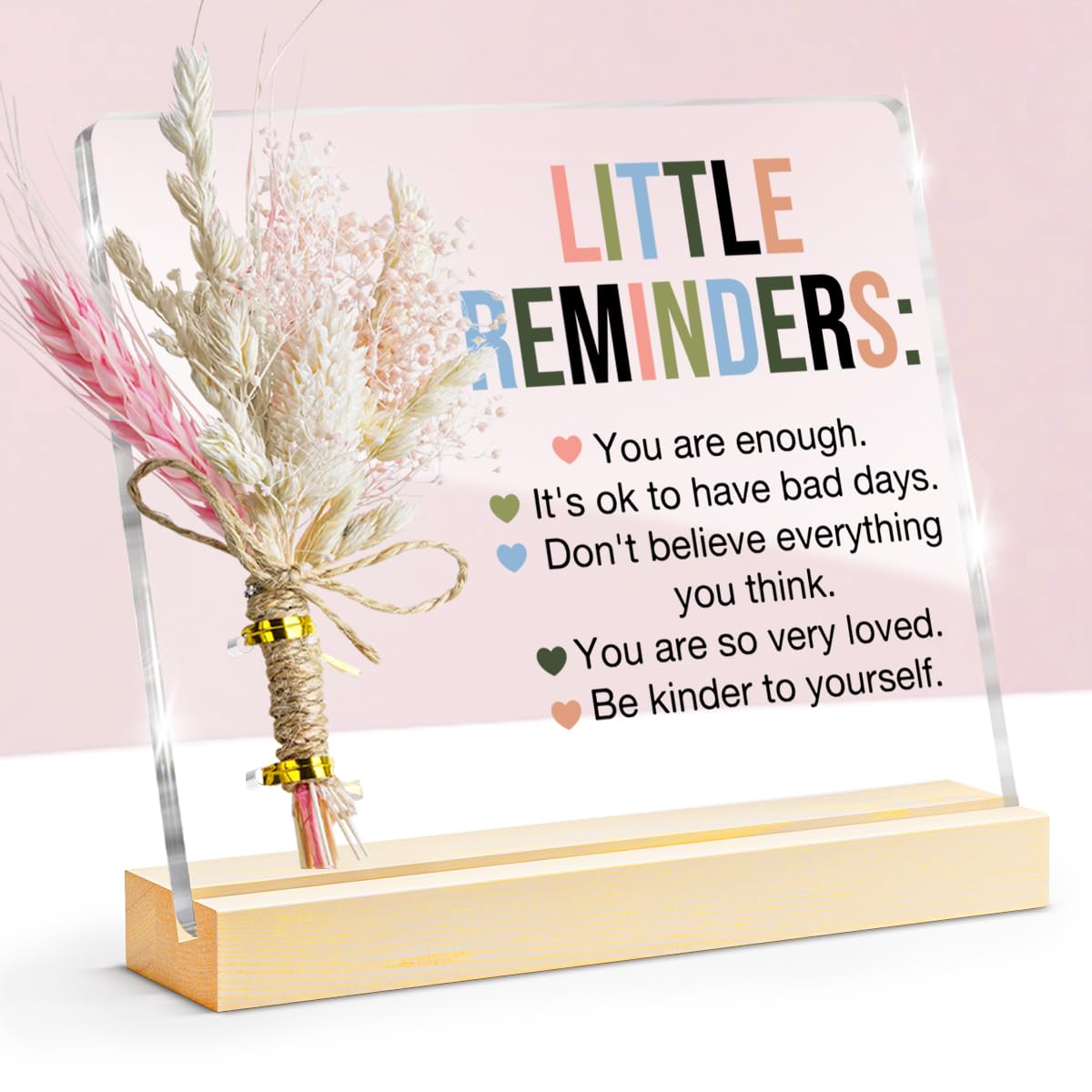 Inspirational Motivational Gifts Little Reminders You are Enough Clear Desk Decorative Sign, Bouquet Acrylic Sign With Wooden St