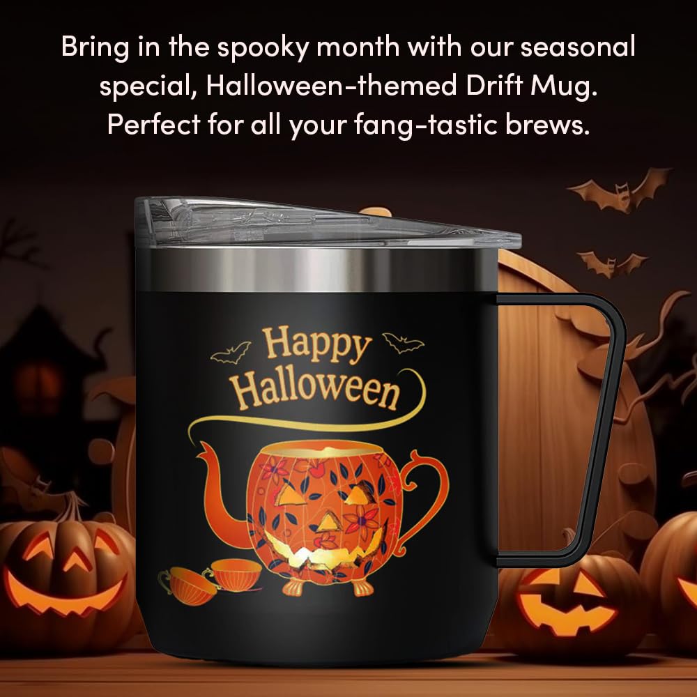 VAHDAM Halloween Pumpkin Mug (10oz) Halloween Coffee Mug - Stainless Steel Double Wall Insulated Mug with Lid & Handle | Hallowe