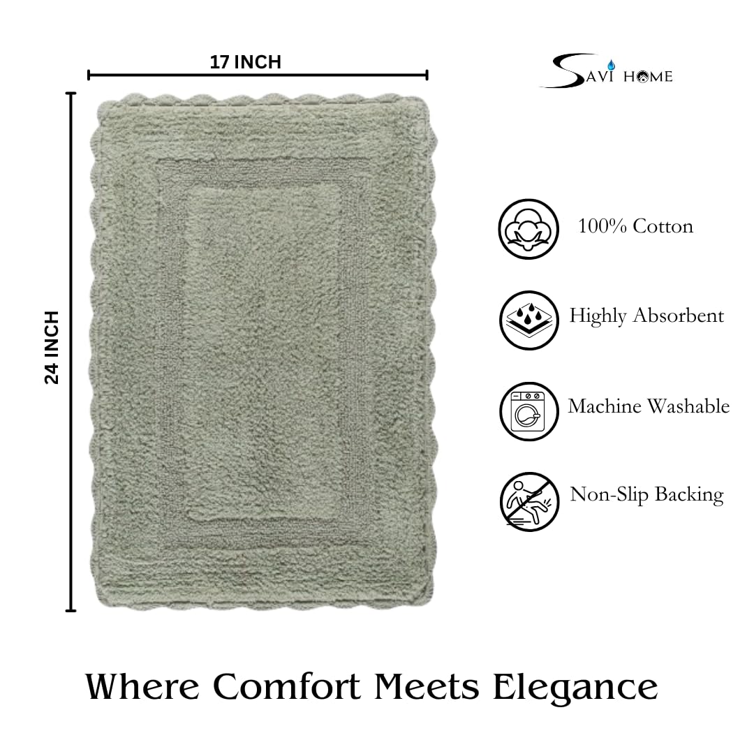 Cotton Crochet Bathmat With Antiskid 17X24 Sage Green, 100% Pure Cotton, Super Soft White, Plush & Absorbent, Hand Tufted Heavy