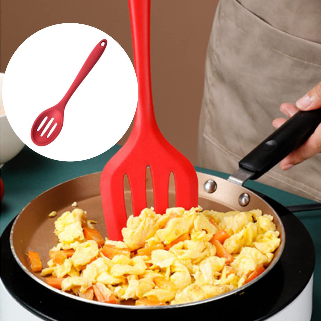 2 Pack Nonstick Silicone Slotted Spoons,High Heat Resistant Cooking Baking Spoons Ladle Set For Stirring, Mixing, Serving, Drain