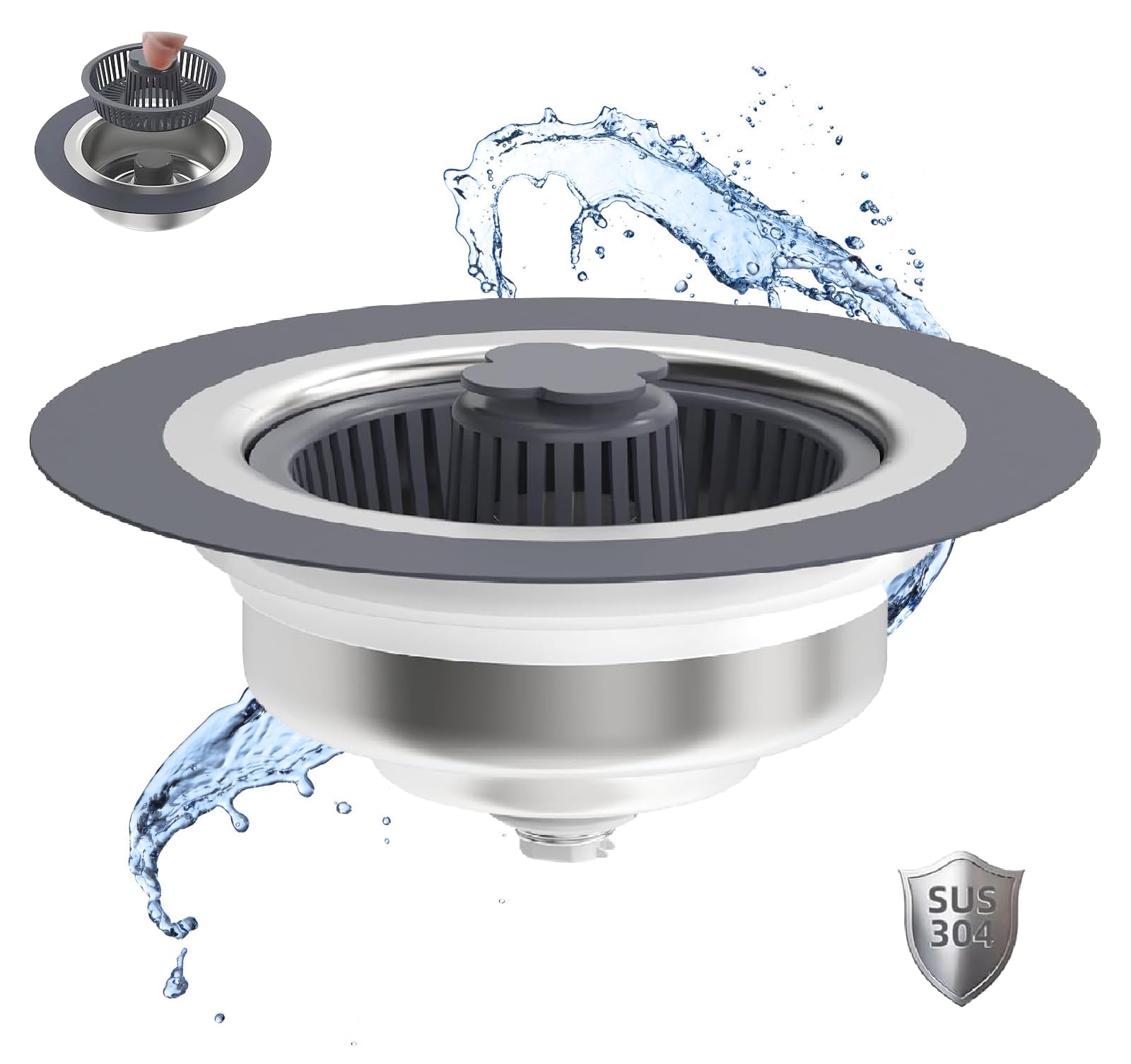 2024 New Upgraded 3 In 1 Kitchen Sink Drain Strainer And Stopper, Stainless Steel Sink Bounce Core Drain Strainer, Pop Up Anti-C