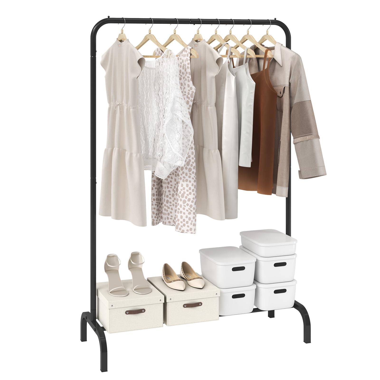 Vevor Clothes Rack, Heavy Duty Clothing Garment Rack With Hanging Rod And Bottom Storage Area, Clothing Rack For Bedroom Guest R