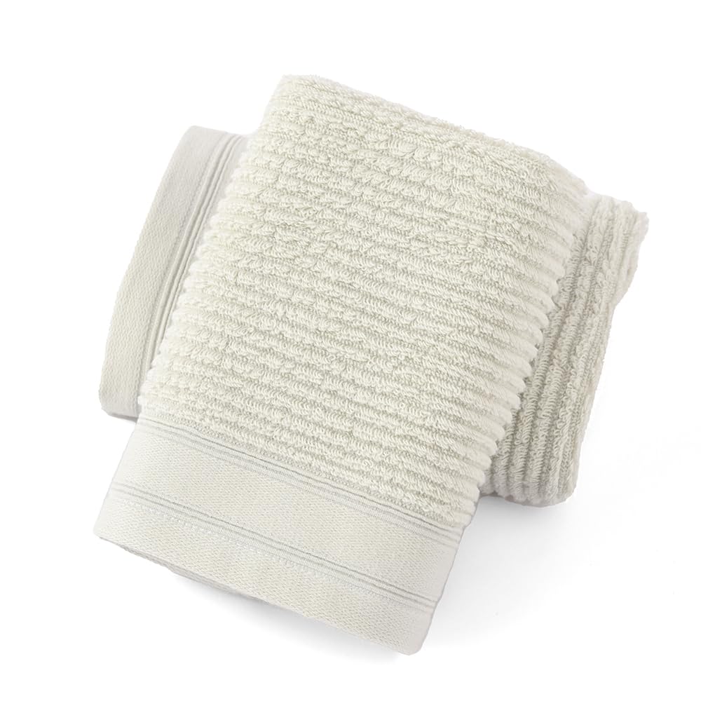 Yiluomo White Hand Towel Set Of 2 Soft Ribbed Striped Pattern 100% Cotton Absorbent Decorative Towel For Bathroom 13 X 29 Inch