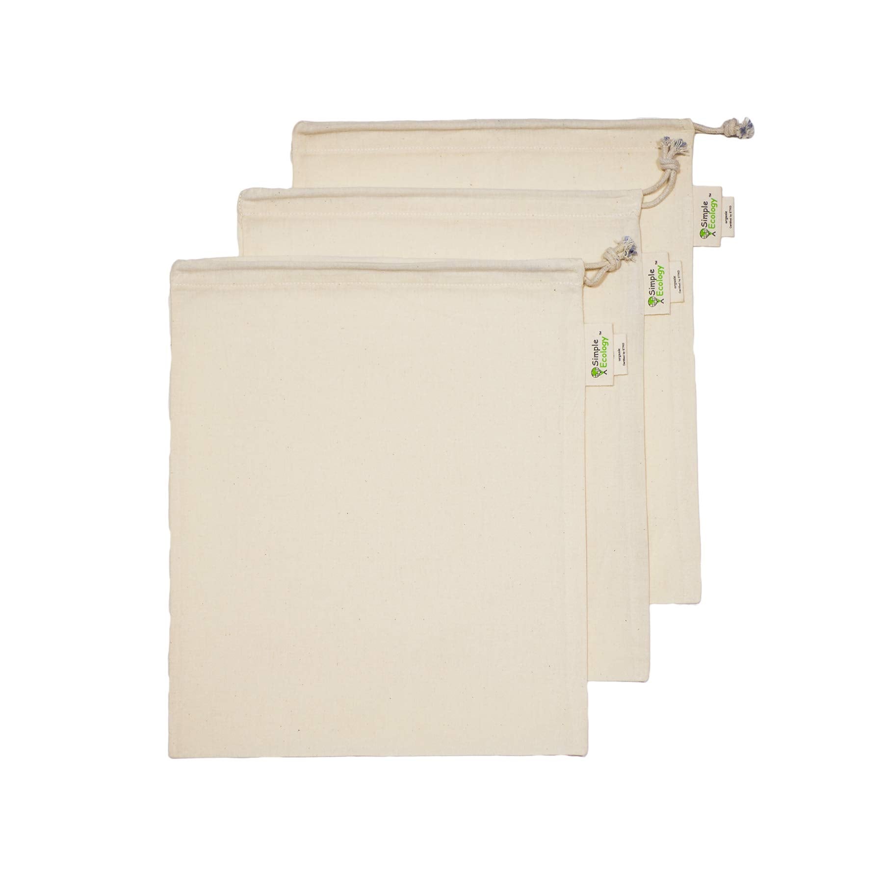 Simple Ecology Reusable Grocery Produce Shopping And Storage Bags, Organic Cotton Muslin, Medium 3 Pack