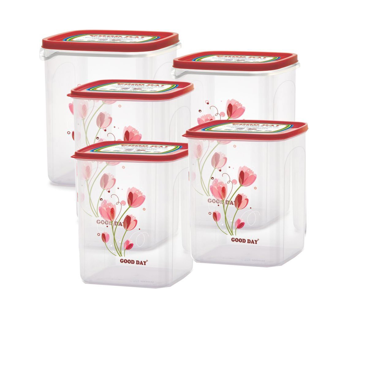 Chefware Kitchen Containers Set Of 5 Pcs Pink Color |Air Tight Containers | Modular Containers | 100% Food Grade Plastic