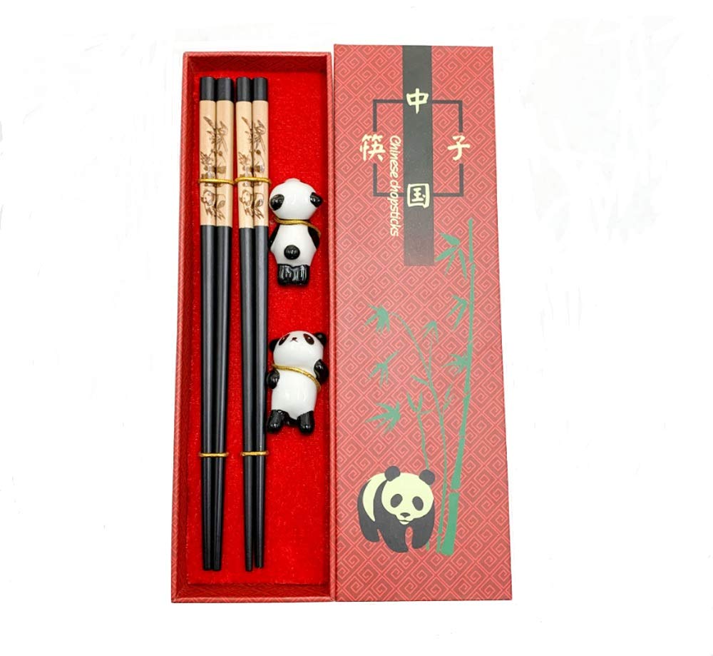 Dmtse Cute Panda Chopsticks With Panda Holder Amazing Gift Reusable Natural Wooden Chopsticks Chinese Chop Stick Gift Set For We