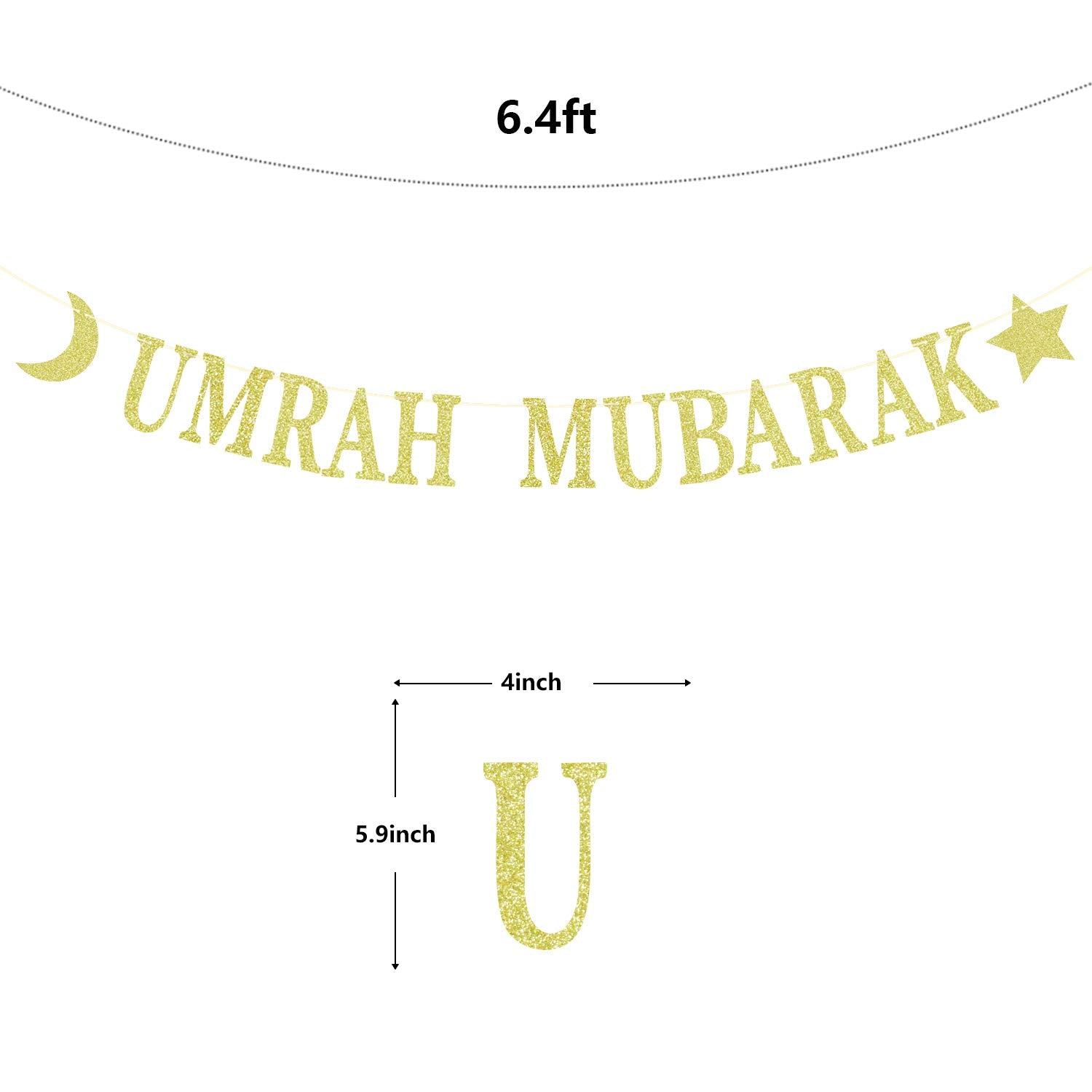 Gold Glitter Umrah Mubarak Banner - Eid Festival Muslim Islam Party Decorations - Hajj Mubarak Umrah Mubarak Islamic Party Decor